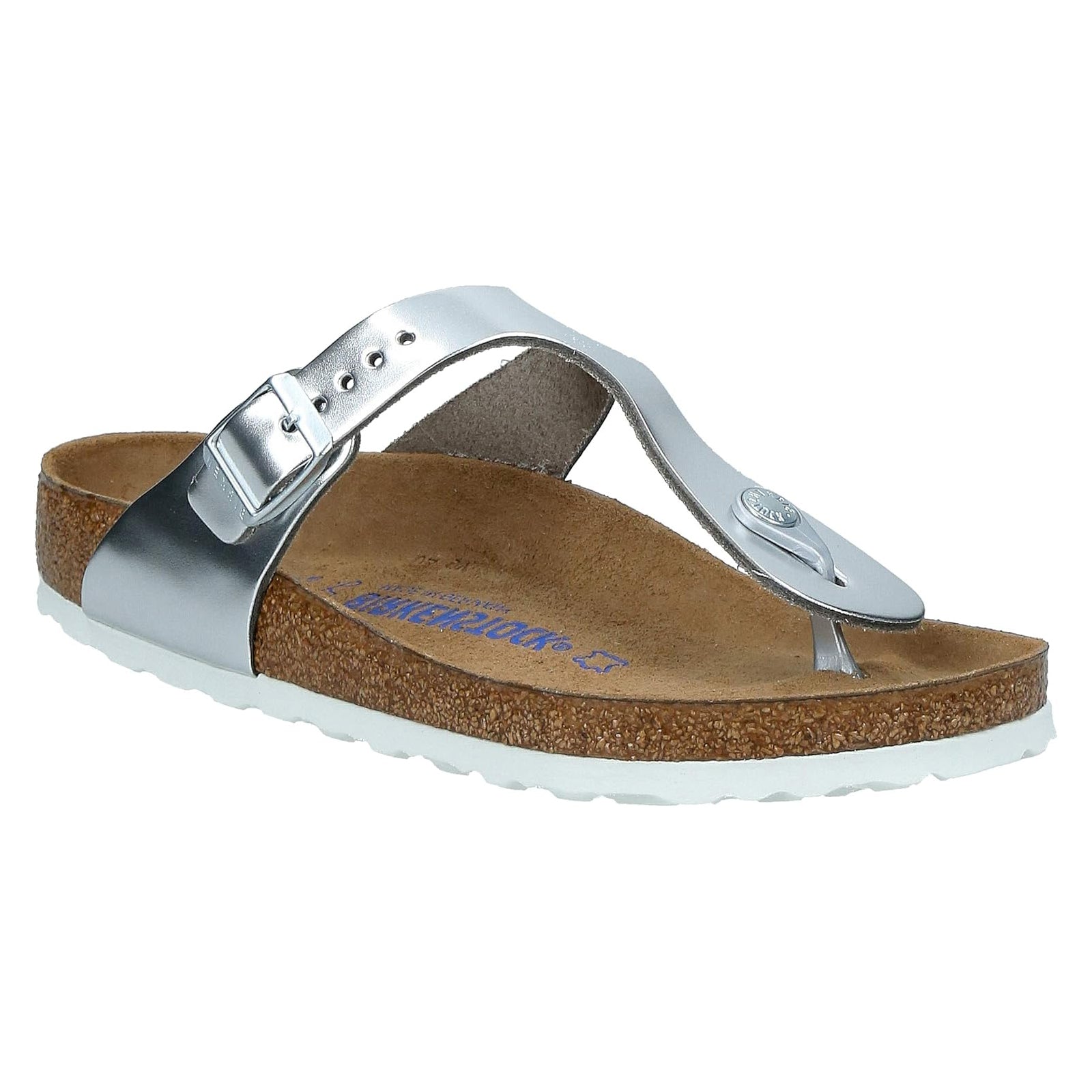 Birkenstock Gizeh BS Soft Footbed 1003674 Natural Leather Unisex Sandals - Silver - 39#color_silver
