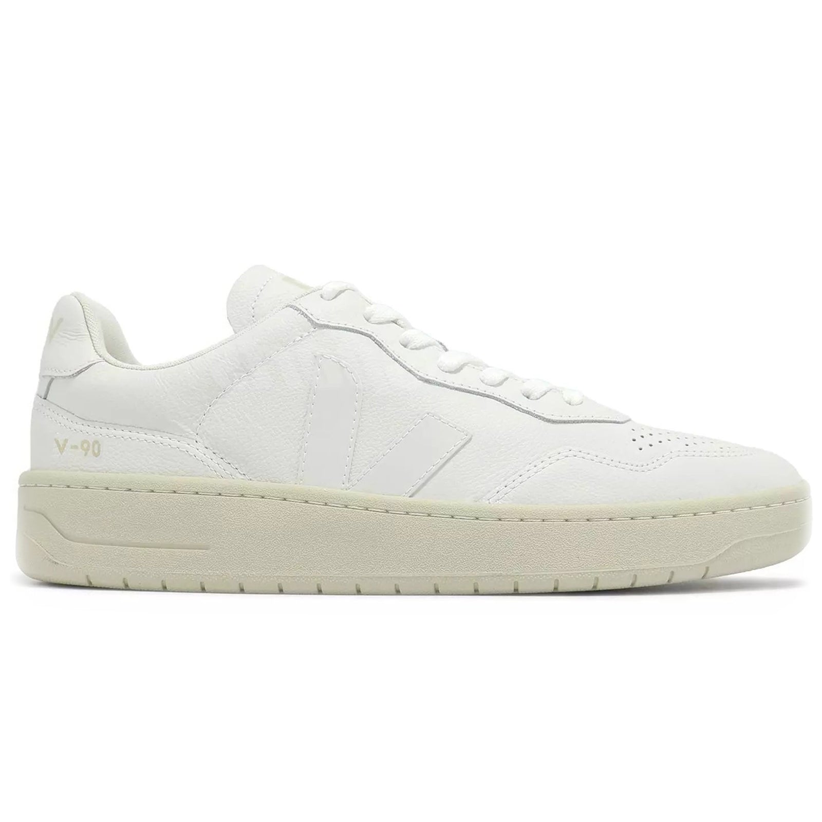 Veja V-90 Organic Traced Leather Womens Trainers#color_white