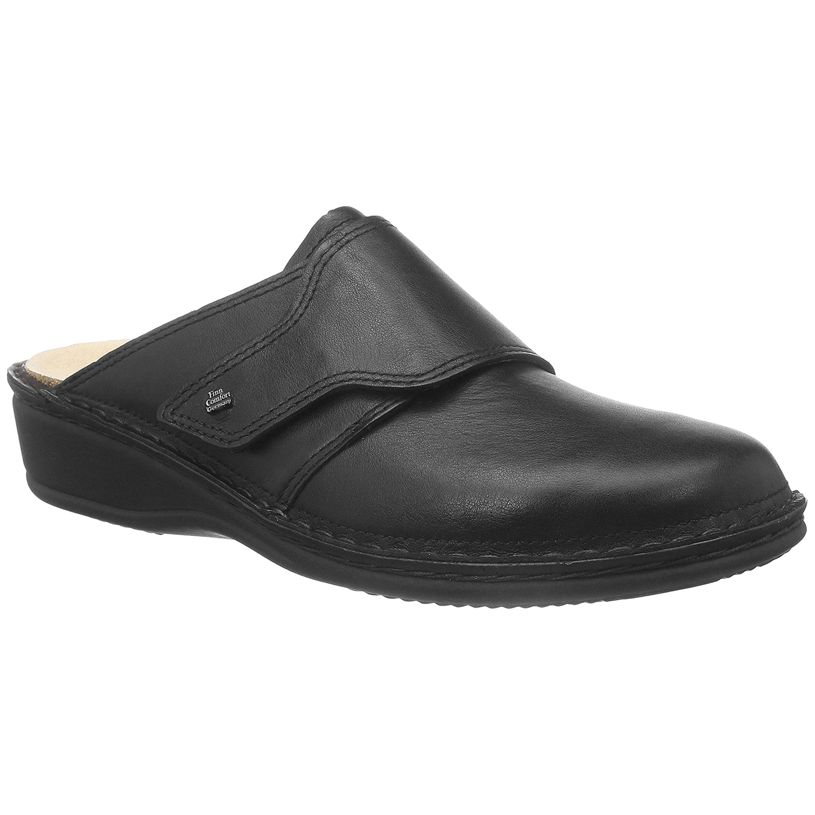 Finn Comfort Aussee Leather Womens Sandals#color_black