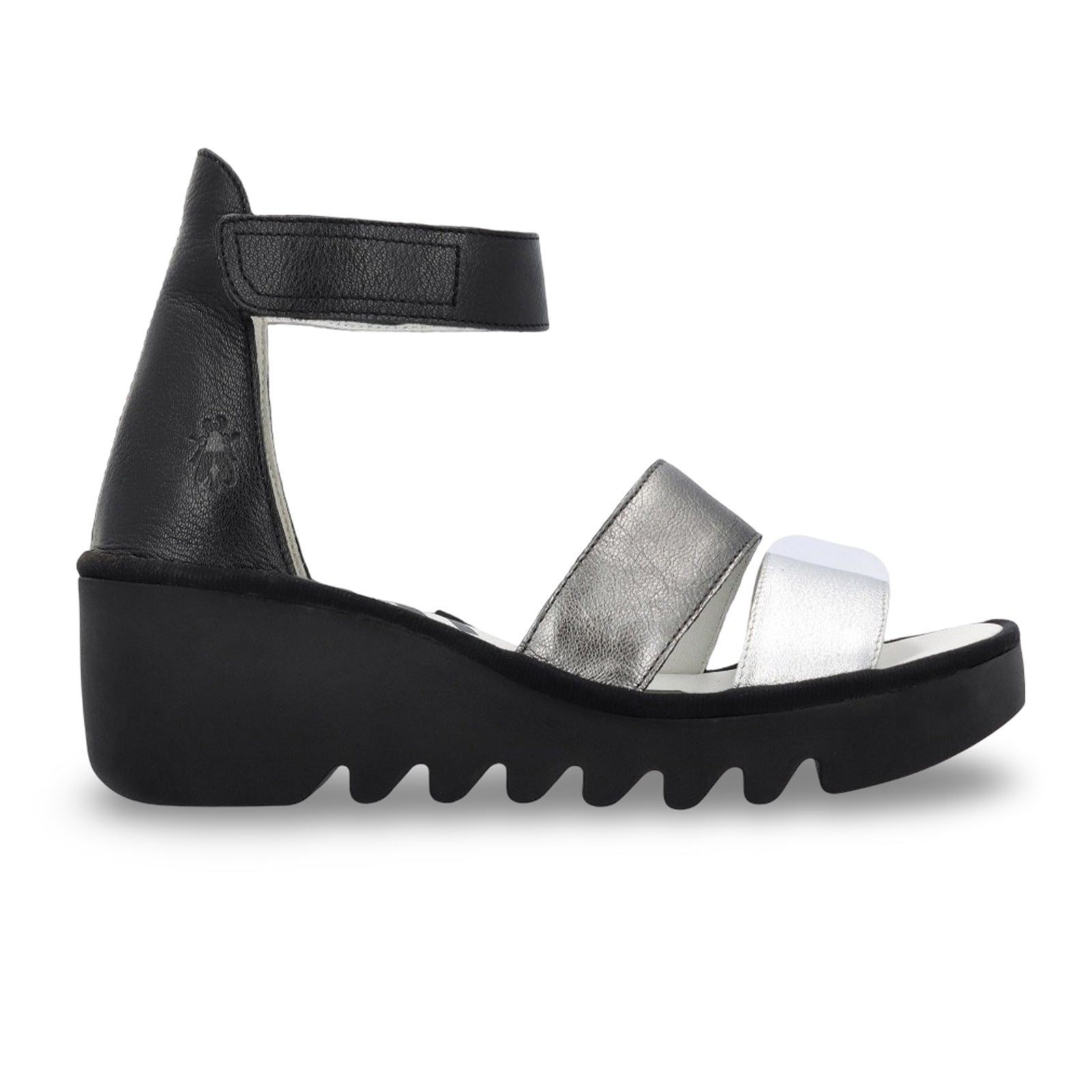 Fly London BONO290FLY Leather Womens Sandals#color_silver graphite black