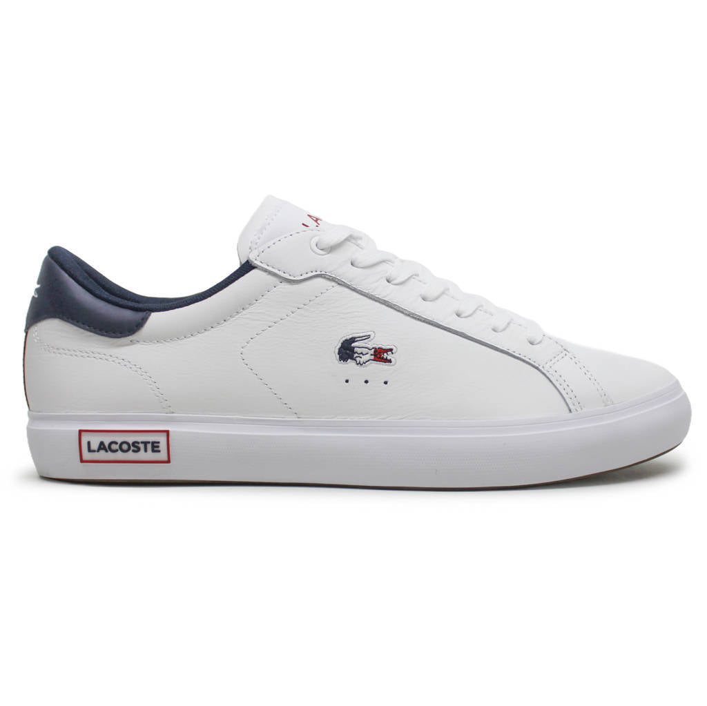 Lacoste Powercourt Leather Synthetic Mens Sneakers#color_white navy red