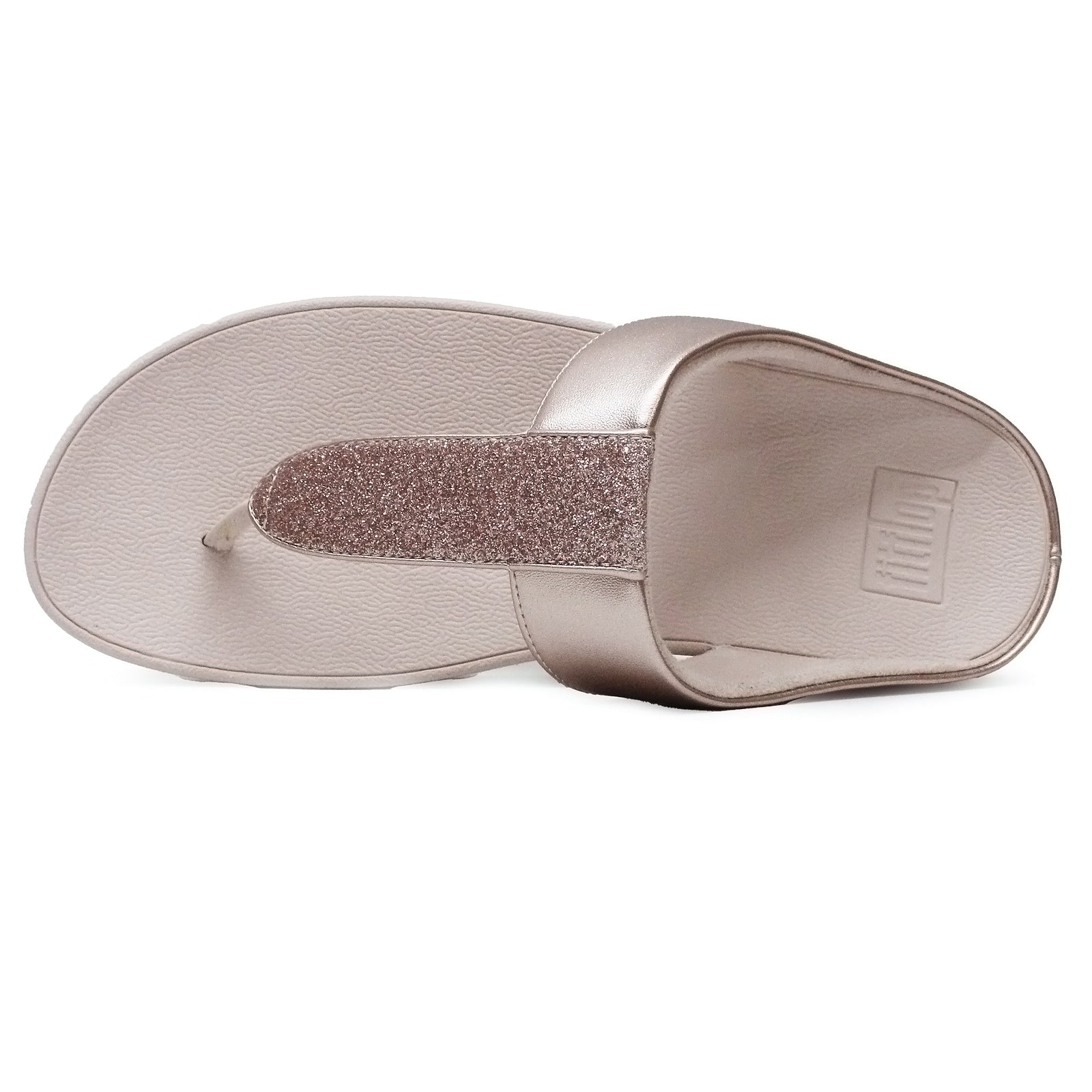 FitFlop Fino Glitterdust Metallic Toe Post Synthetic Leather Womens Sandals#color_nude rose