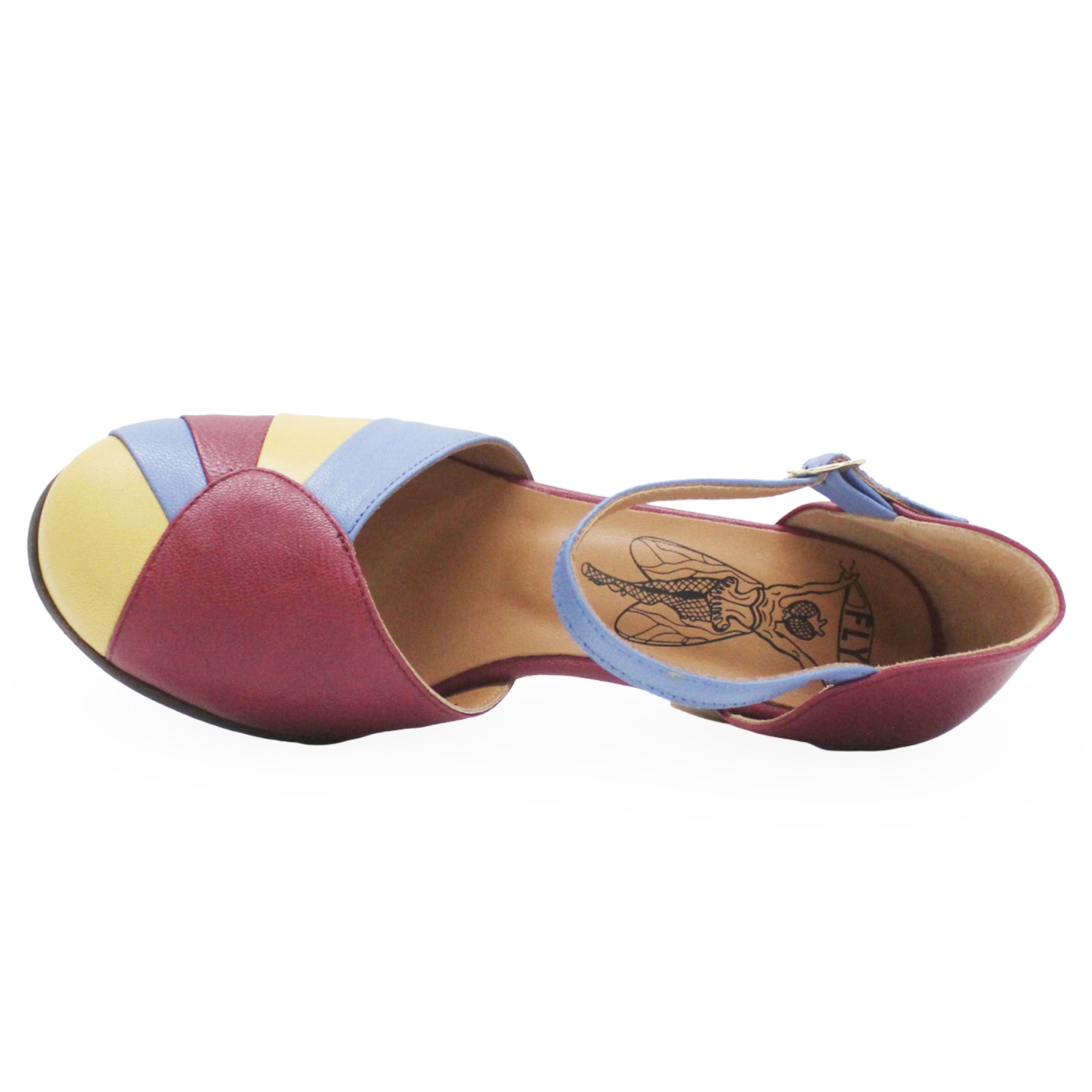 Fly London BESH087FLY Mousse Leather Womens Sandals#color_berry blue bumblebee