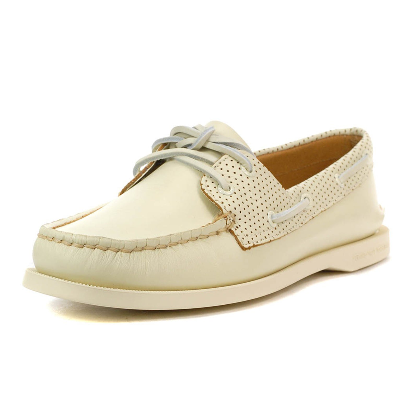 Sperry Authentic Original 2-Eye Pin Perf Full Grain Leather Womens Shoes#color_white