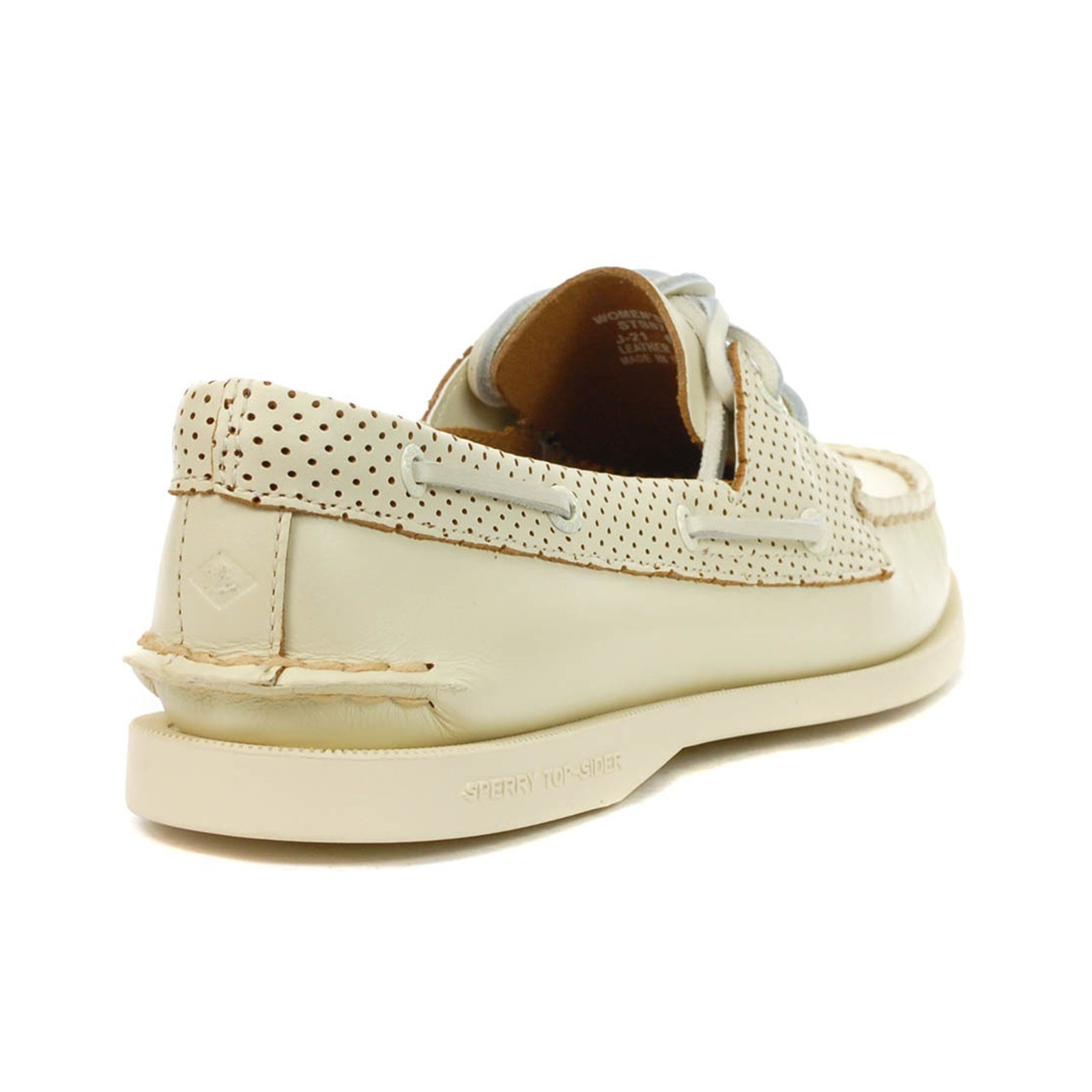 Sperry Authentic Original 2-Eye Pin Perf Full Grain Leather Womens Shoes#color_white