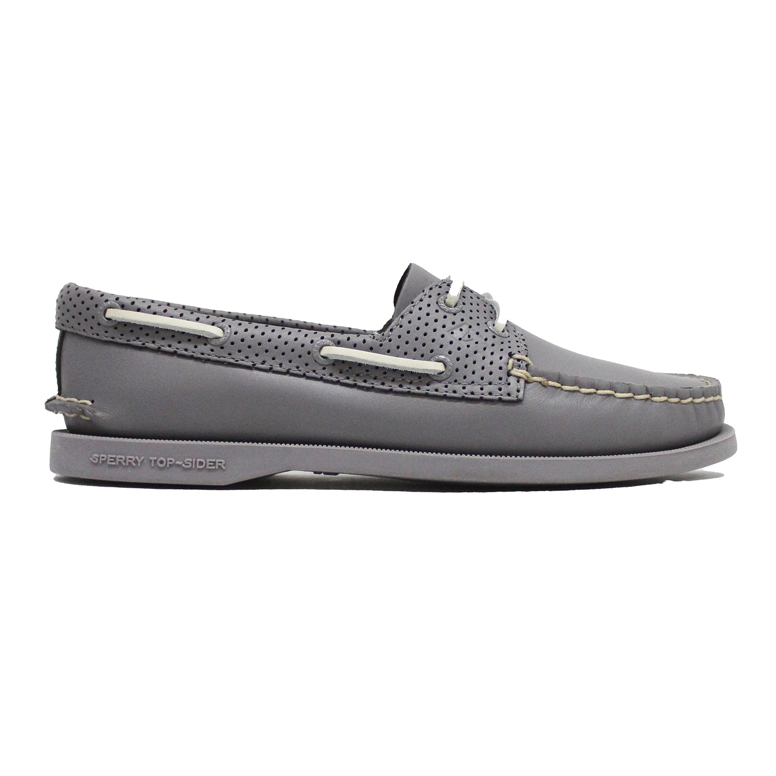 Sperry Authentic Original 2-Eye Pin Perf Full Grain Leather Womens Shoes#color_grey