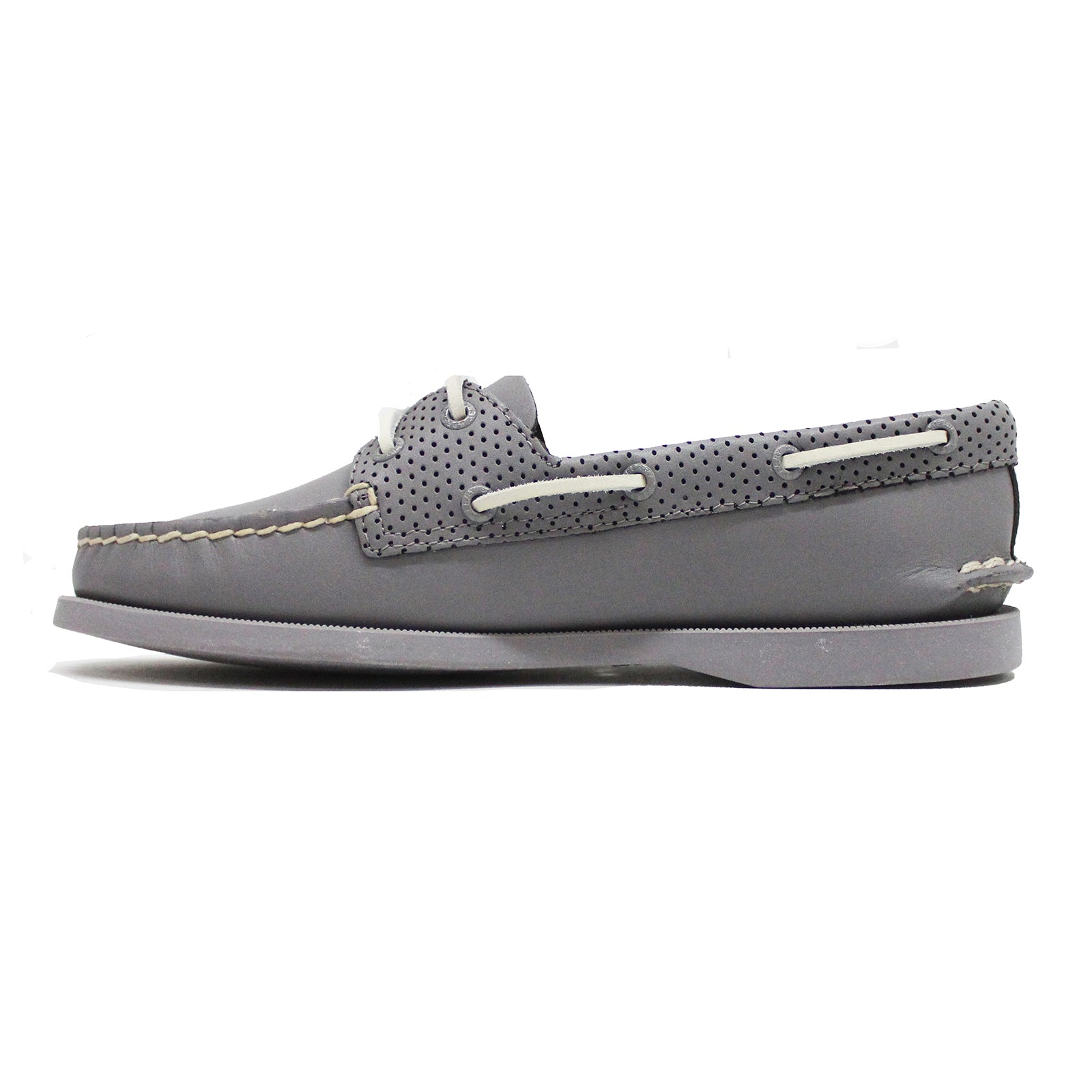 Sperry Authentic Original 2-Eye Pin Perf Full Grain Leather Womens Shoes#color_grey