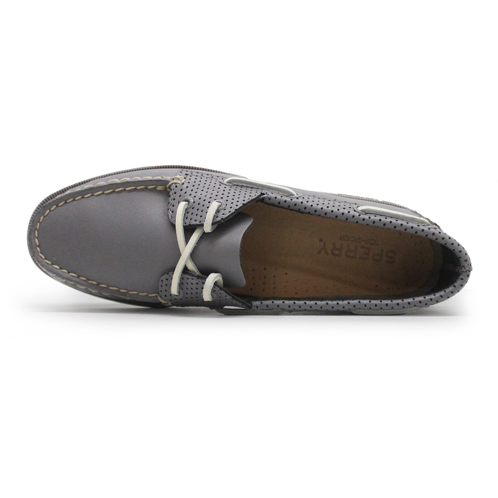 Sperry Authentic Original 2-Eye Pin Perf Full Grain Leather Womens Shoes#color_grey