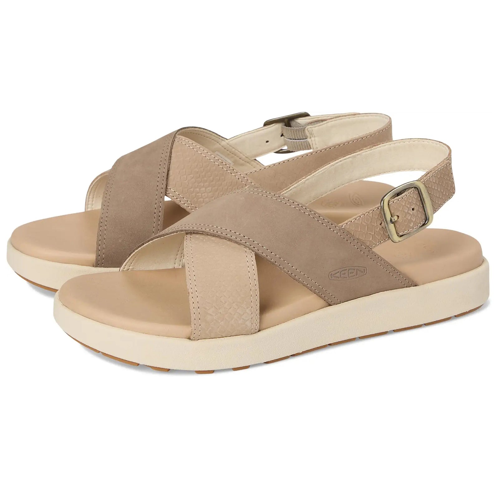 Keen Elle Luxe Cross Strap Leather Womens Sandals#color_plaza taupe brindle