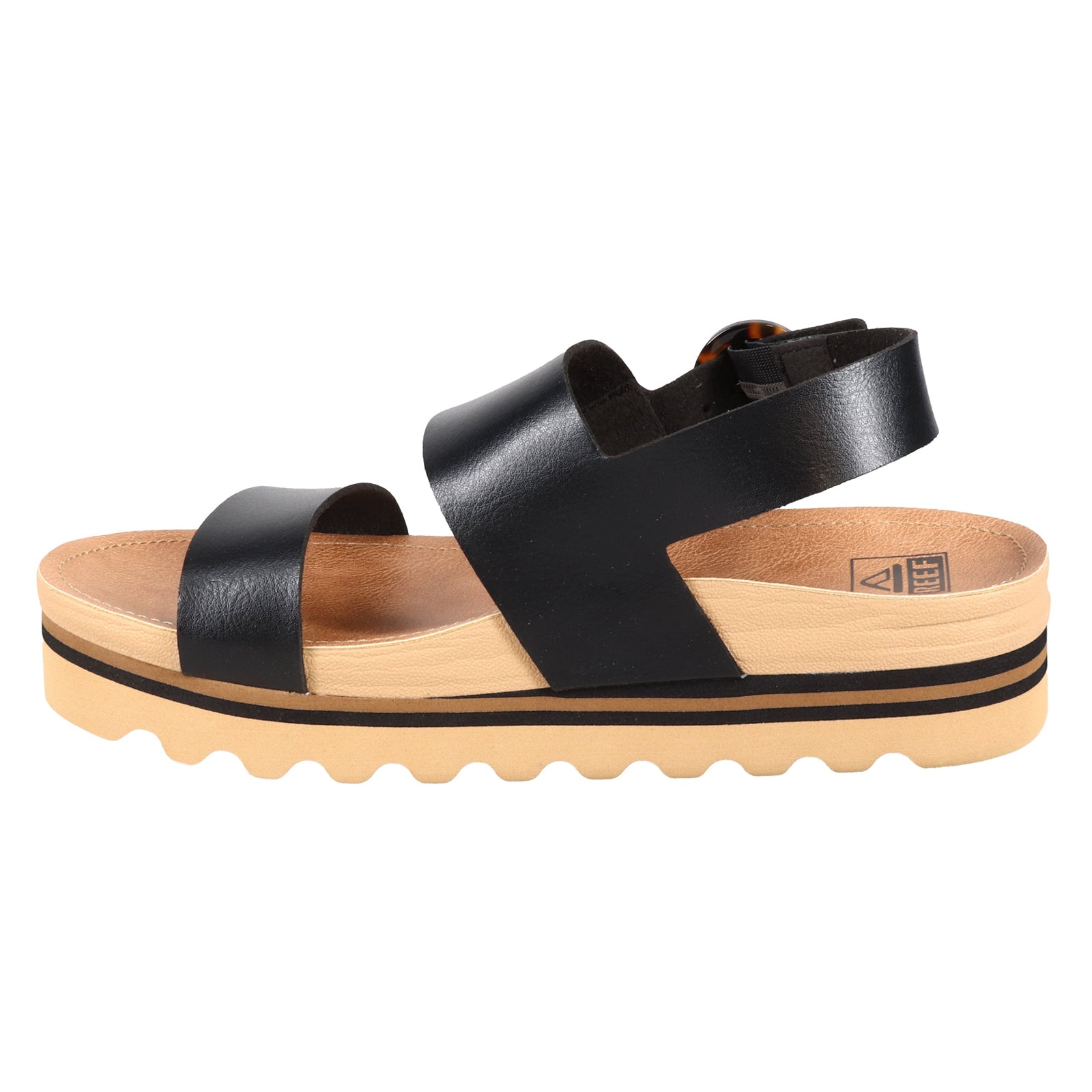 Reef Vista Hi Buckle Vegan Leather Womens Sandals#color_black tan
