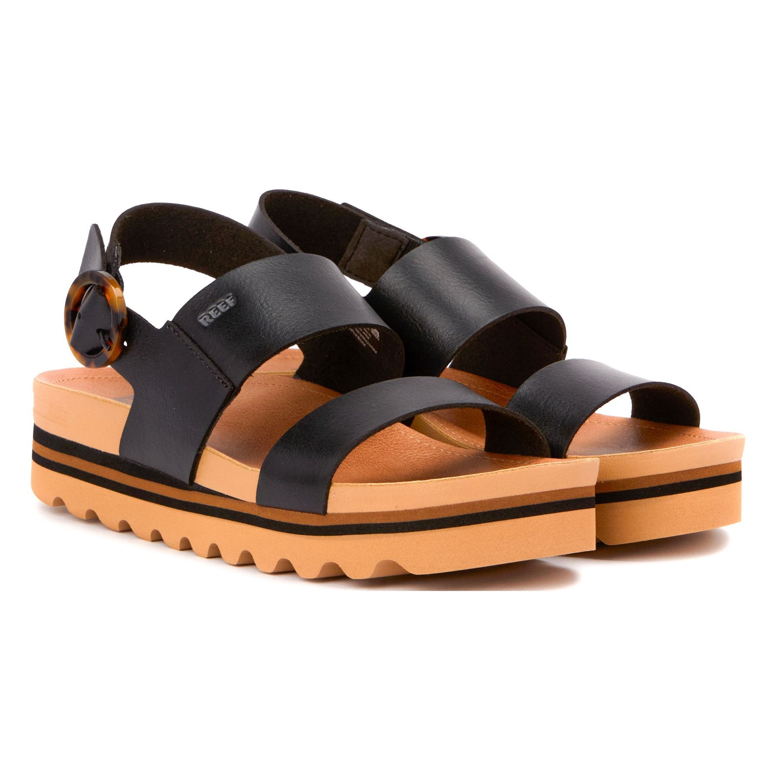 Reef Vista Hi Buckle Vegan Leather Womens Sandals#color_black tan