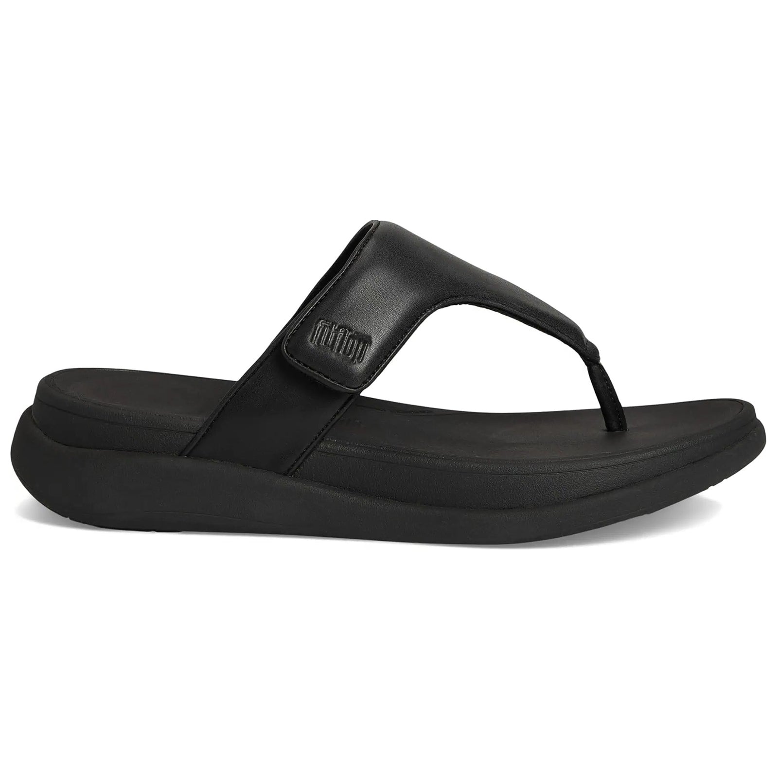 FitFlop F Mode Go Adjustable Flatform Toe Post Synthetic Leather Womens Sandals#color_all black