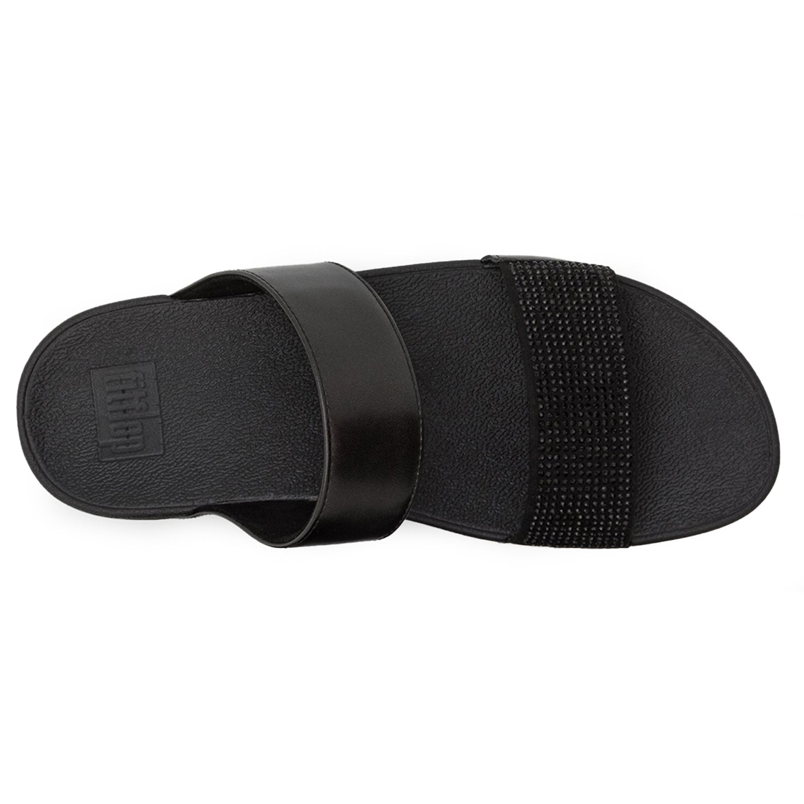 FitFlop Lulu Crystal Embellished Slides Synthetic Leather Womens Sandals#color_all black