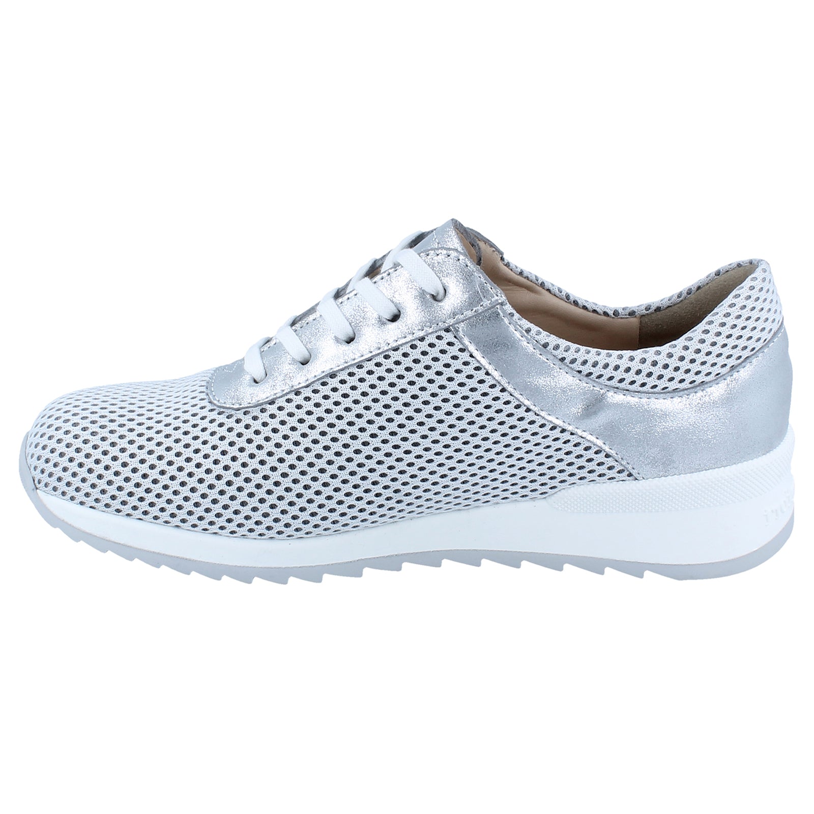 Finn Comfort Cerritos Leather Textile Womens Shoes#color_white silver