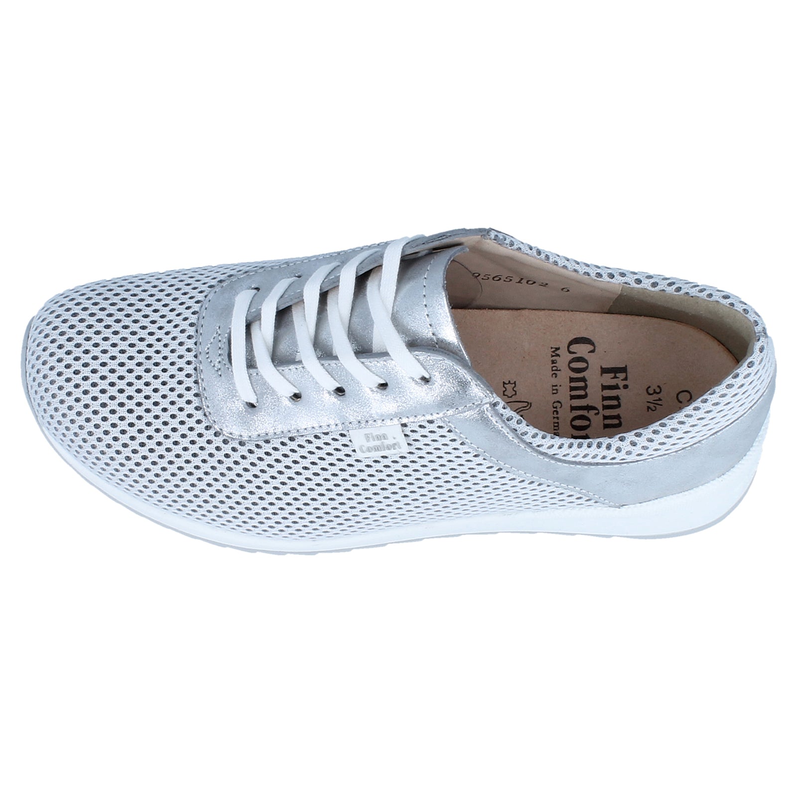 Finn Comfort Cerritos Leather Textile Womens Shoes#color_white silver