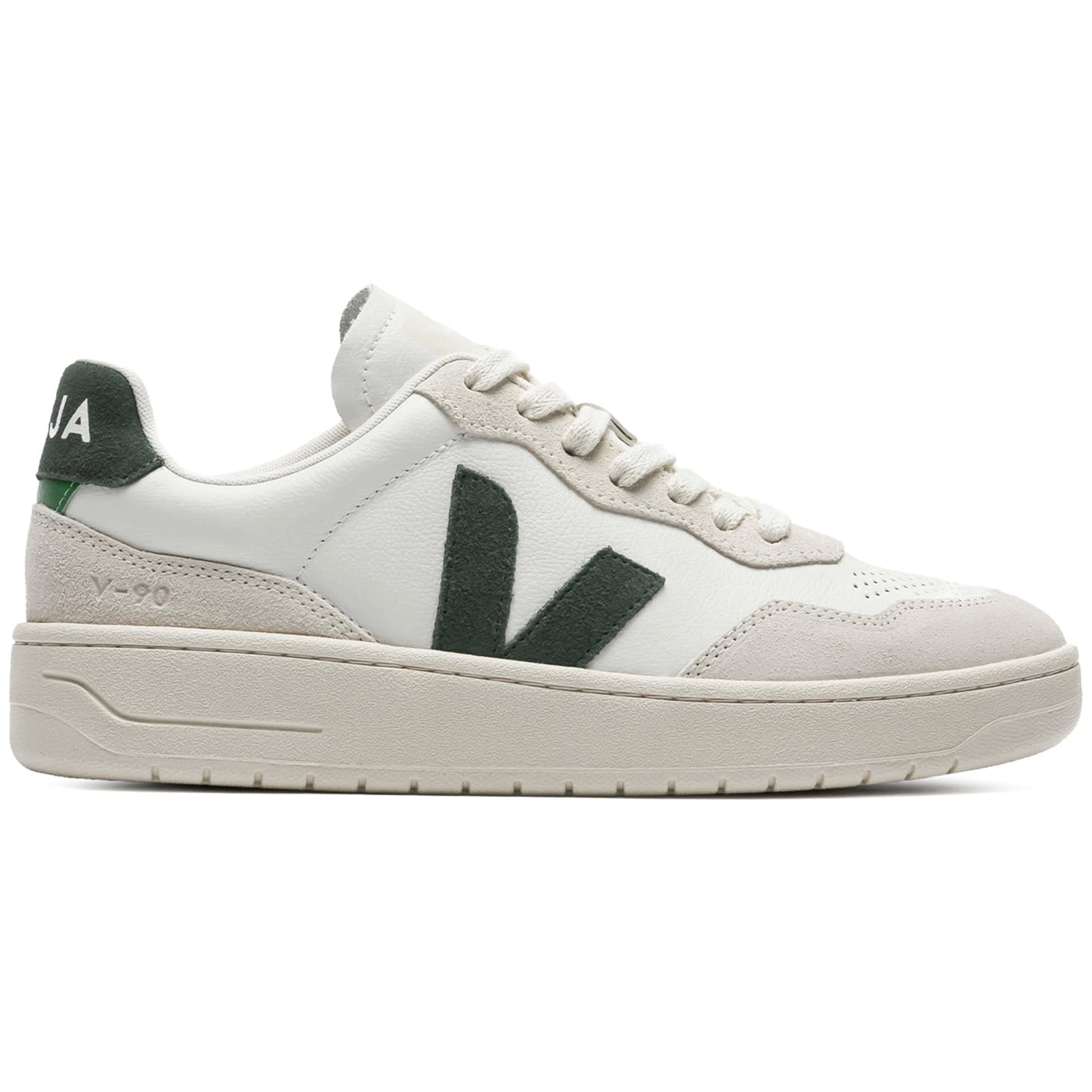Veja V-90 Organic Traced Leather Womens Trainers#color_white cyprus
