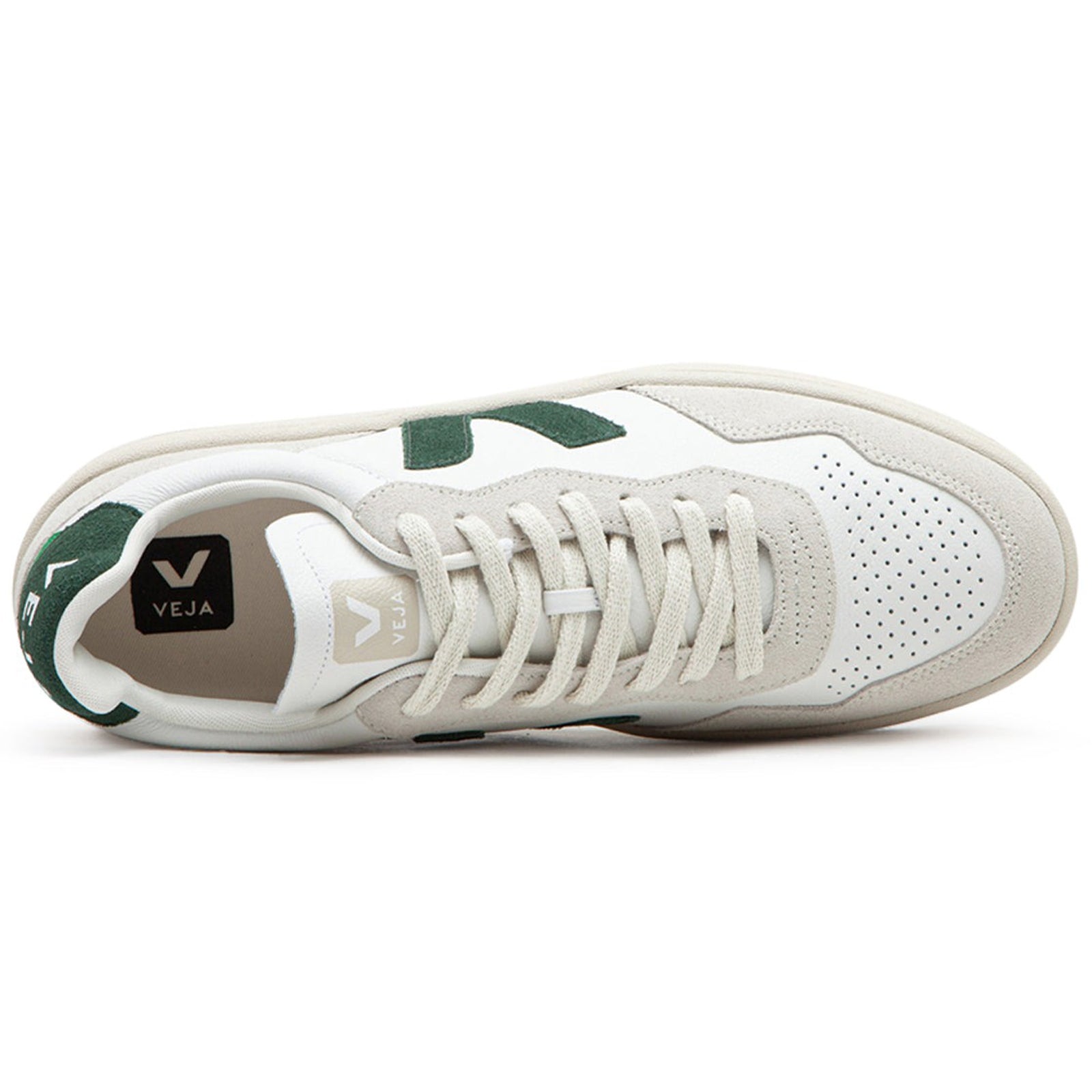 Veja V-90 Organic Traced Leather Womens Trainers#color_white cyprus