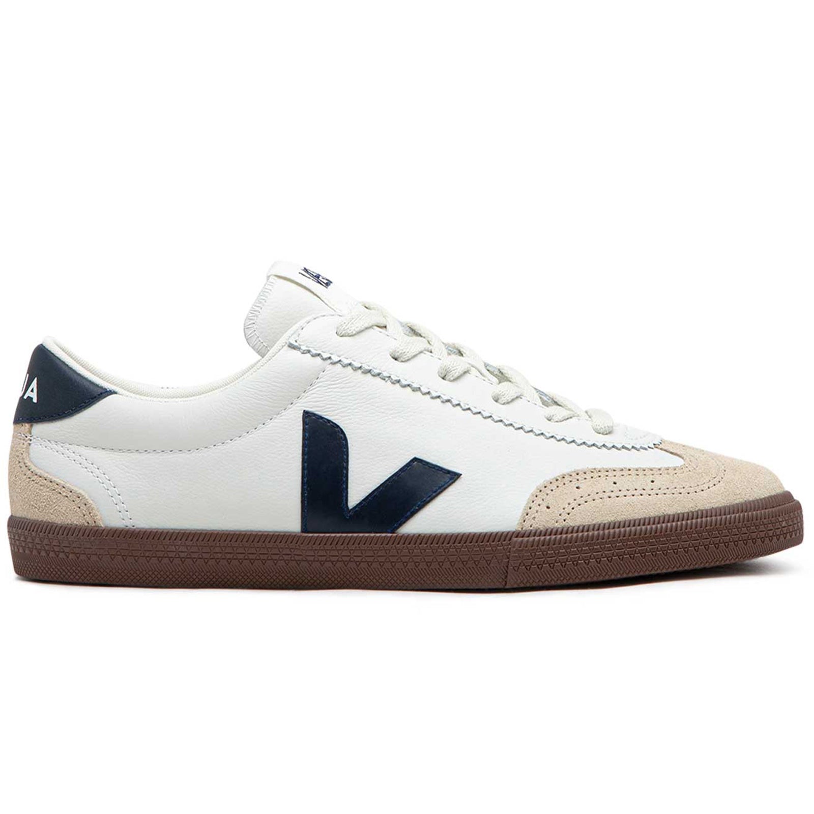 Veja Volley Organic Traced Leather Womens Trainers#color_white nautico bark