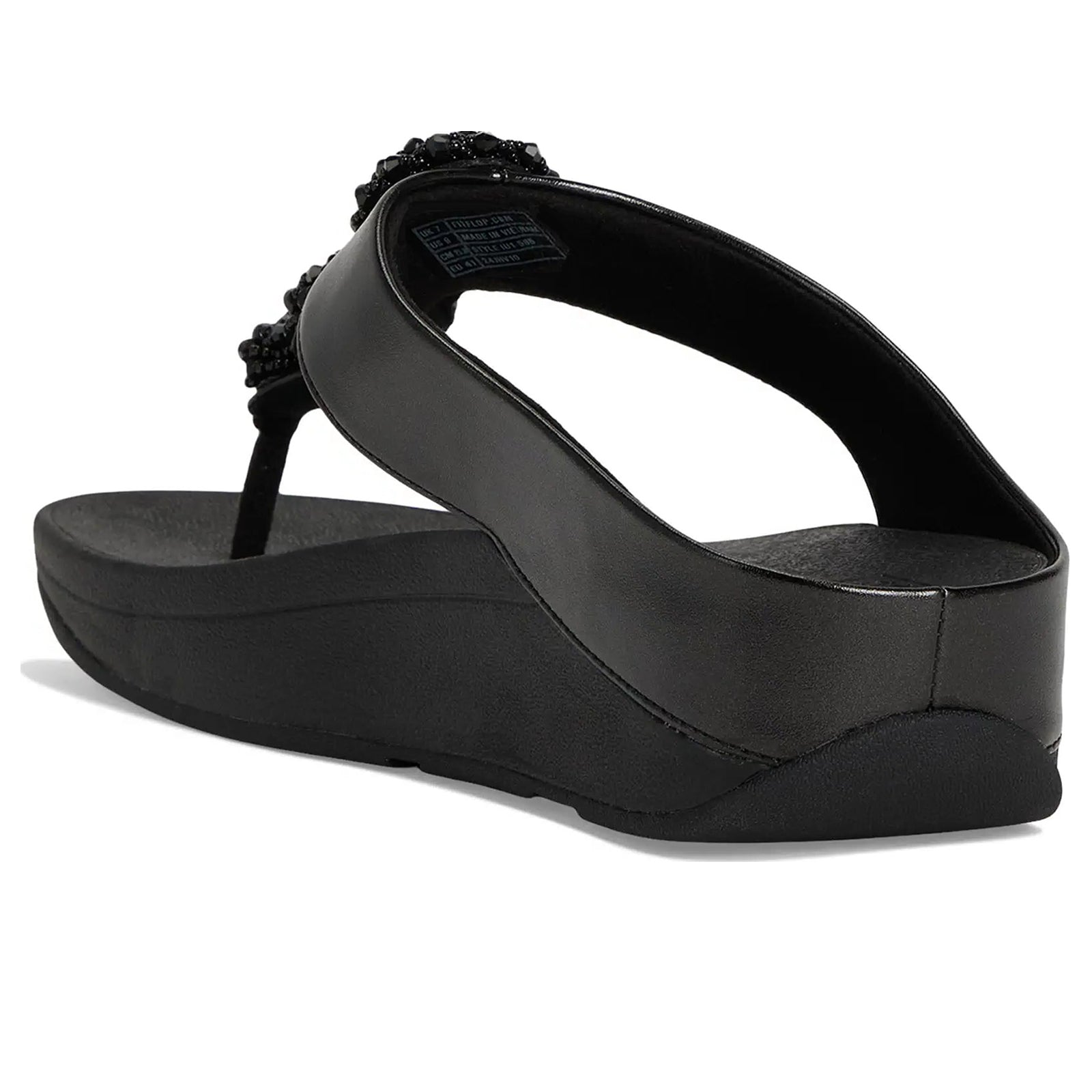 FitFlop Fino Beadie Button Metallic Toe Post PU Microfibre Womens Sandals#color_metallic black