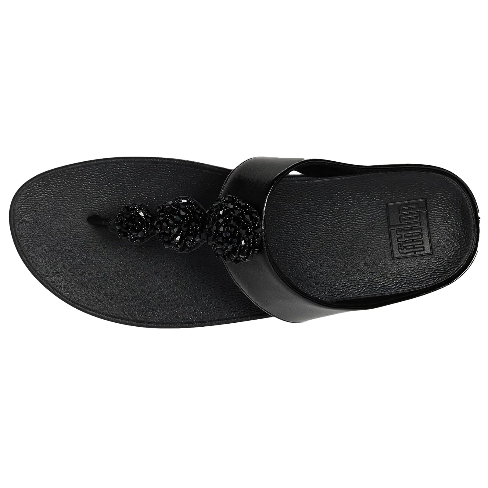 FitFlop Fino Beadie Button Metallic Toe Post PU Microfibre Womens Sandals#color_metallic black