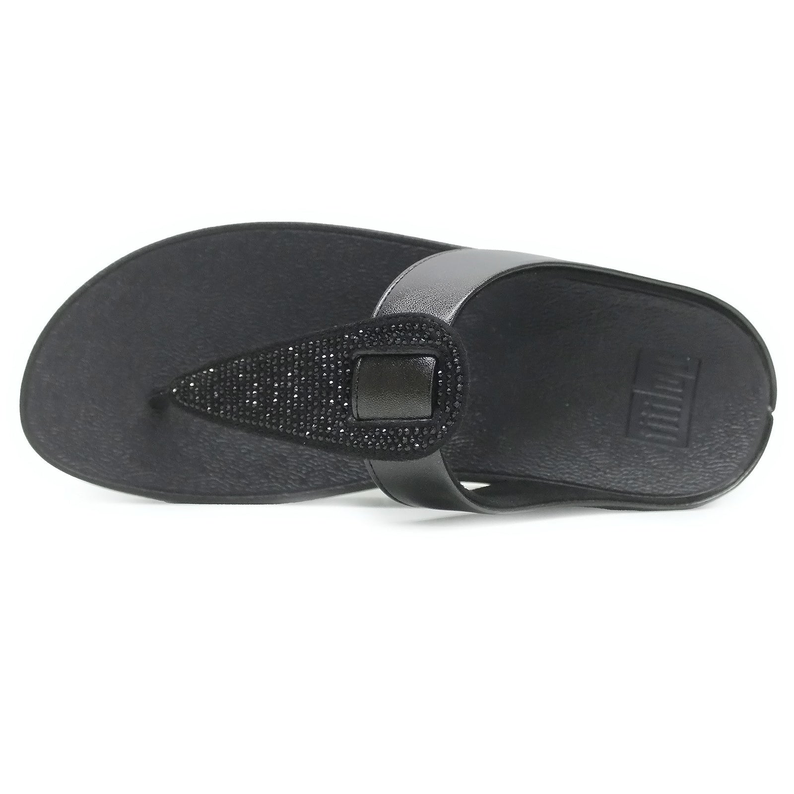 FitFlop Fino Crystal Detail Metallic Toe Post PU Microfibre Womens Sandals#color_all black