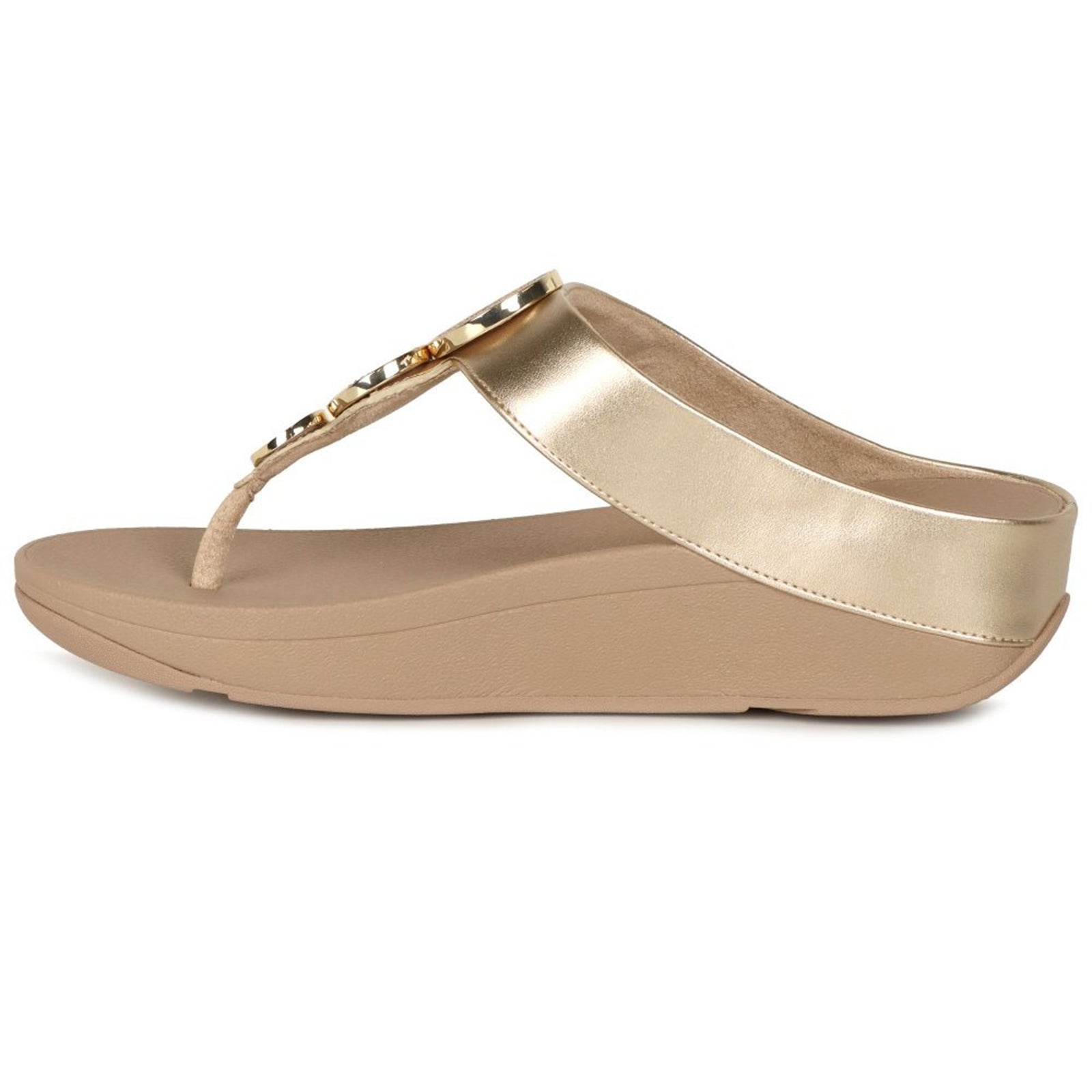 FitFlop Halo Bead Circle Metallic Toe Post Polyurethane Womens Sandals#color_metallic latte beige
