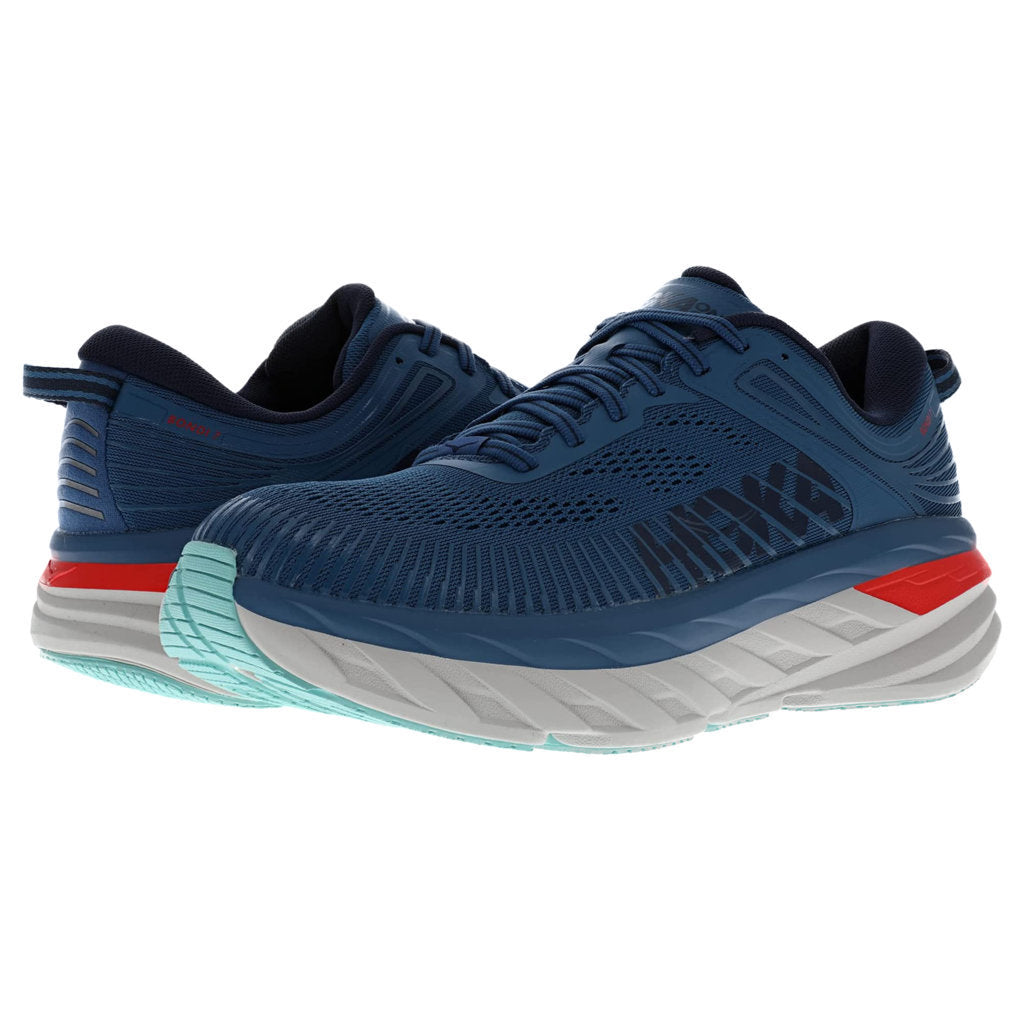 Hoka One One Bondi 7 Mesh Men's Low-Top Road Running Sneakers#color_real teal outer space