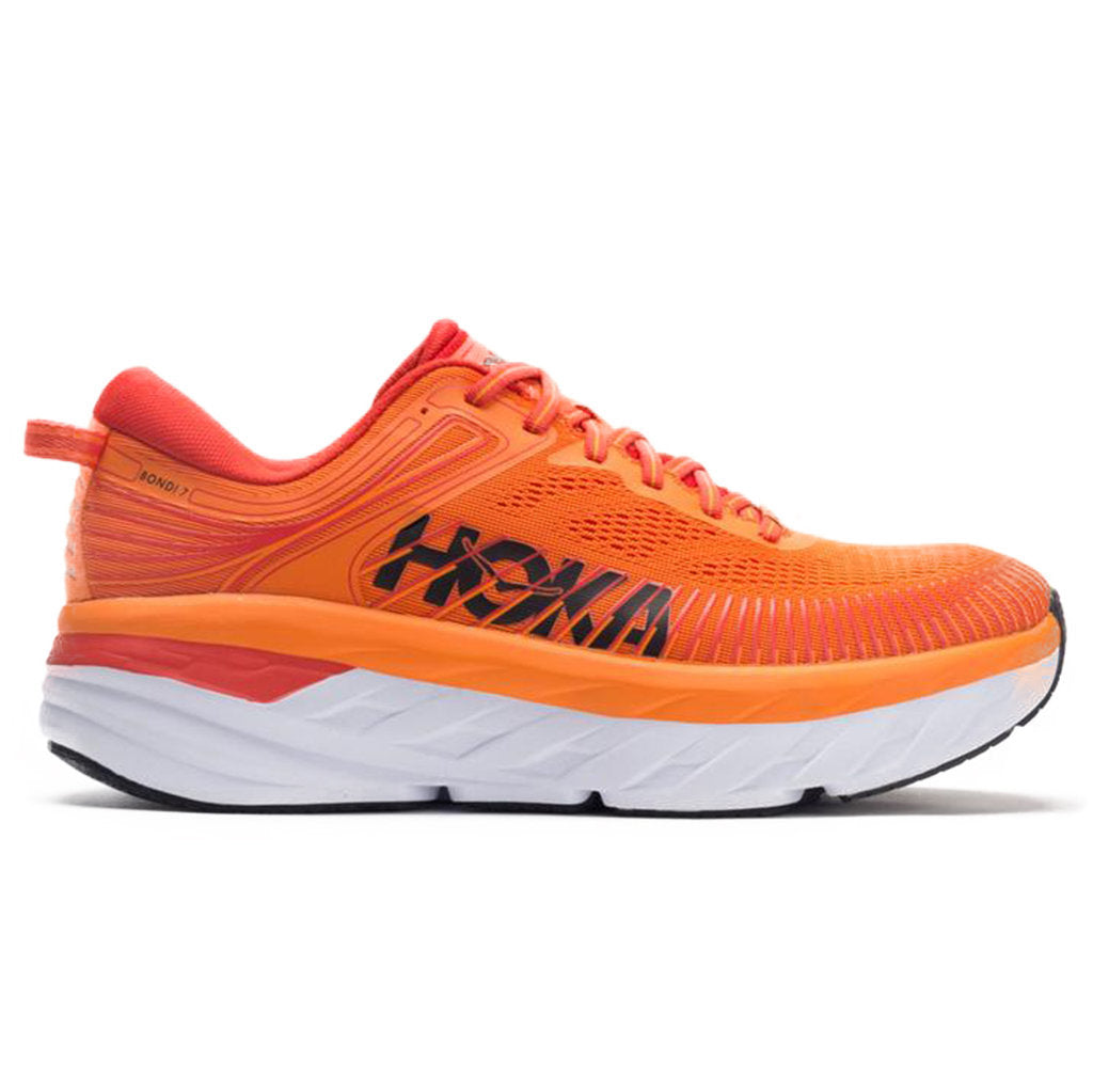 Hoka One One Bondi 7 Mesh Men's Low-Top Road Running Sneakers#color_persimmon orange fiesta