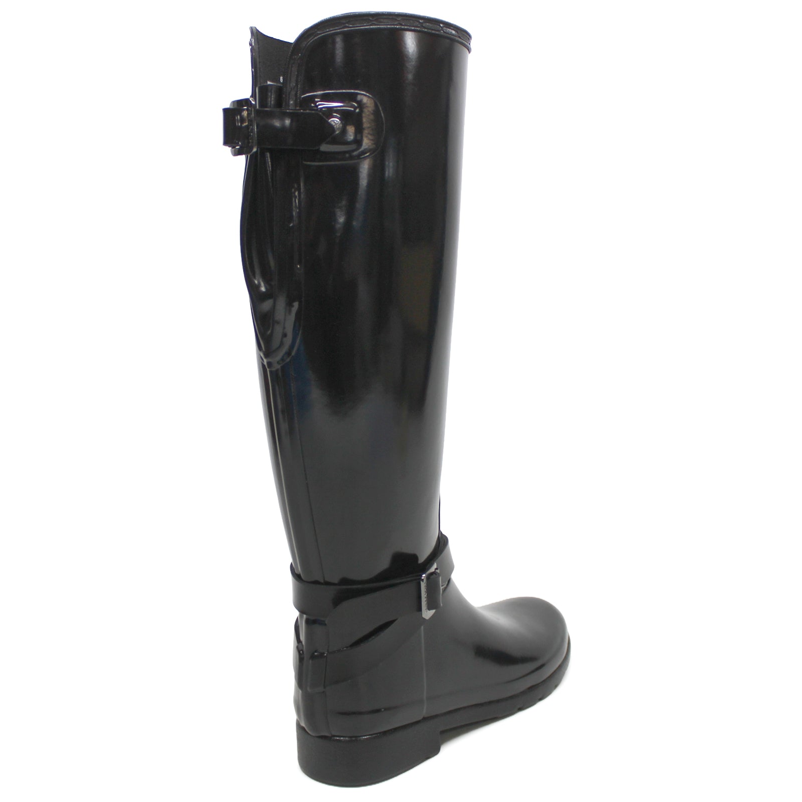 Hunter Refined Adjustable Tall Gloss Rubber Womens Boots#color_black