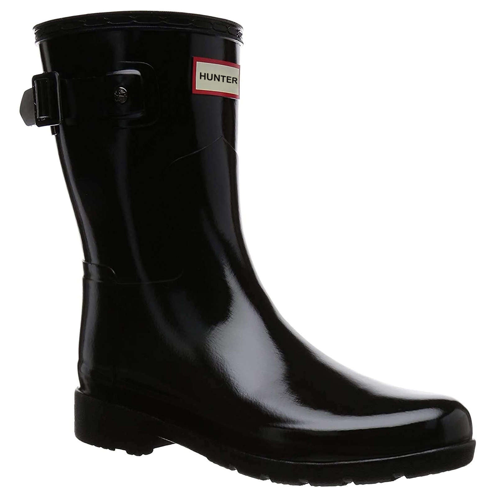 Hunter Original Refined Gloss Rubber Women's Short Wellington Boots#color_black