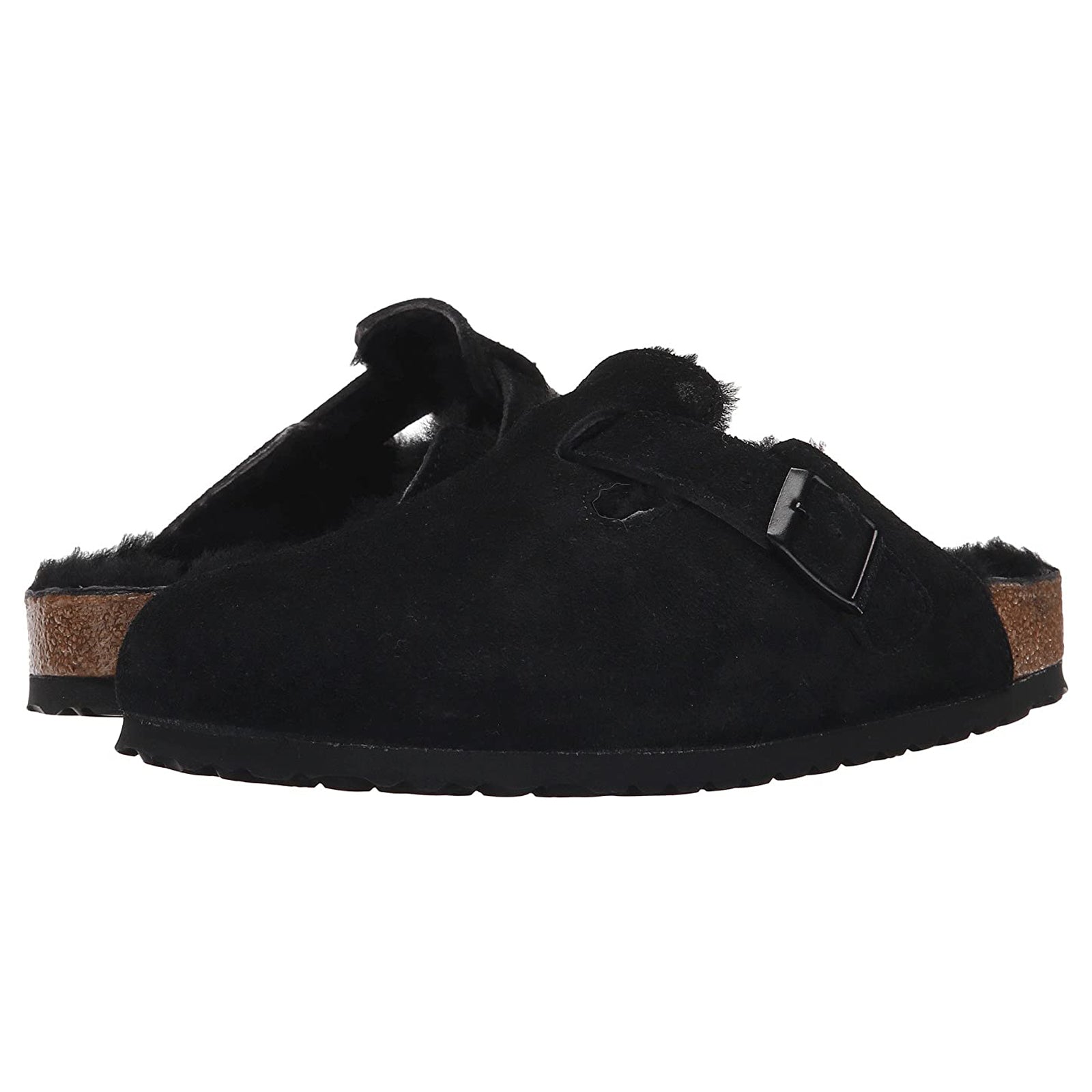 Birkenstock Boston Shearling 0259881 Suede Unisex Sandals - Black - 39#color_black