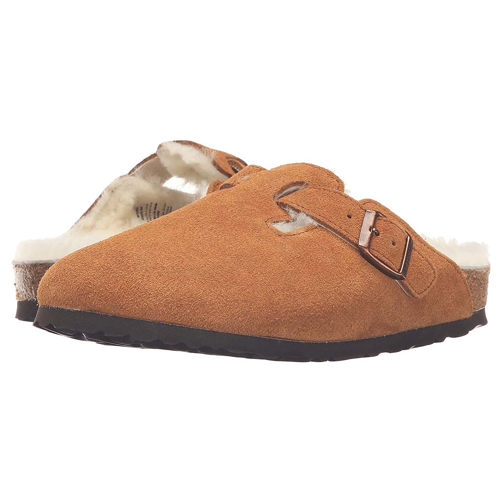 Birkenstock Boston Shearling 1001140 Suede Unisex Sandals - Mink - 39#color_mink