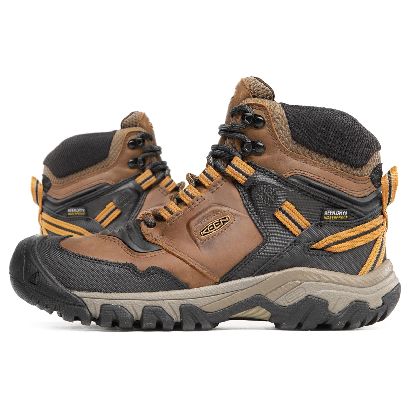 Keen Ridge Flex Mid 1025666 Leather Textile Mens Boots - Bison Golden Brown - 43#color_bison golden brown