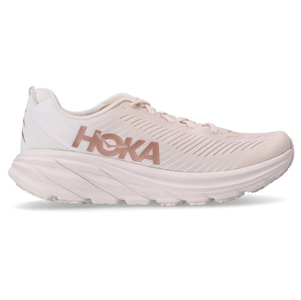 Hoka One One Rincon 3 Synthetic Textile Womens Sneakers#color_eggnog rose gold