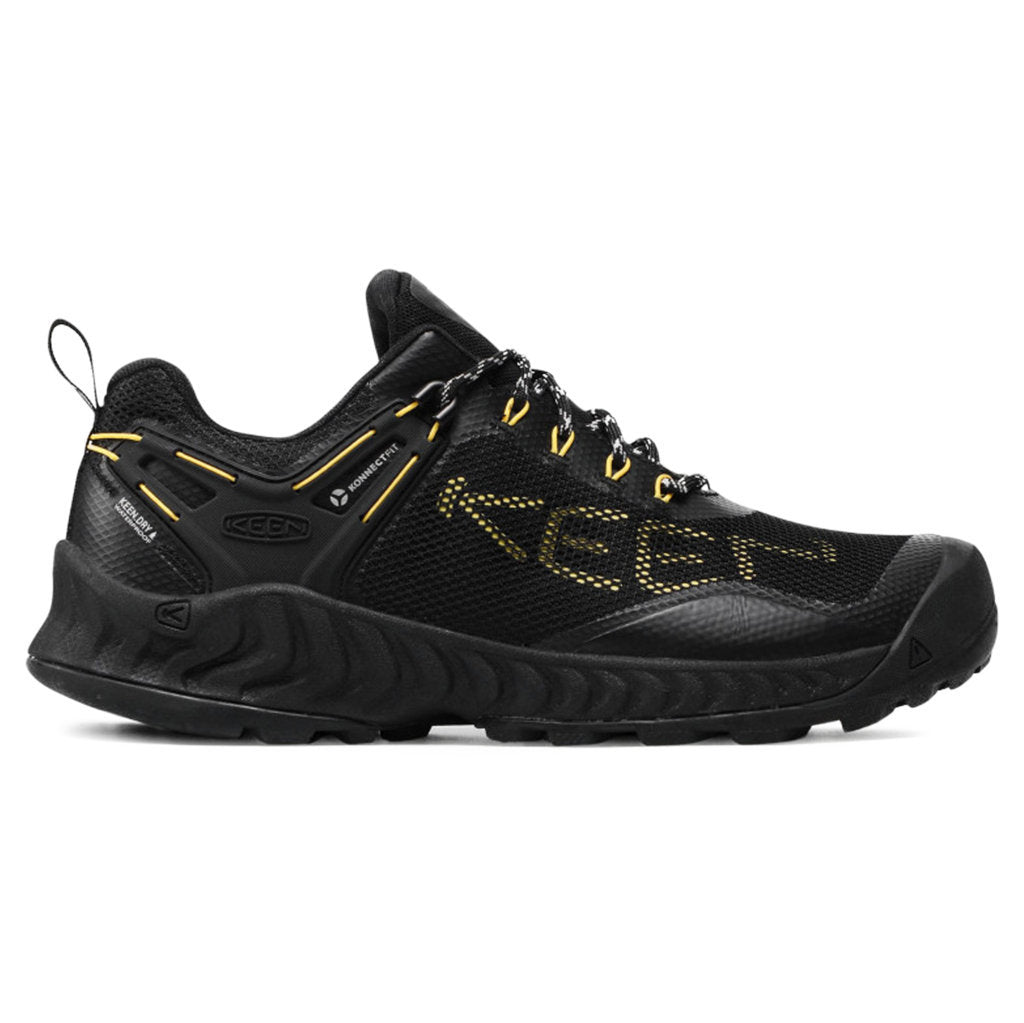 Keen NXIS EVO Mesh Men's Lightweight Waterproof Hiking Sneakers#color_black keen yellow