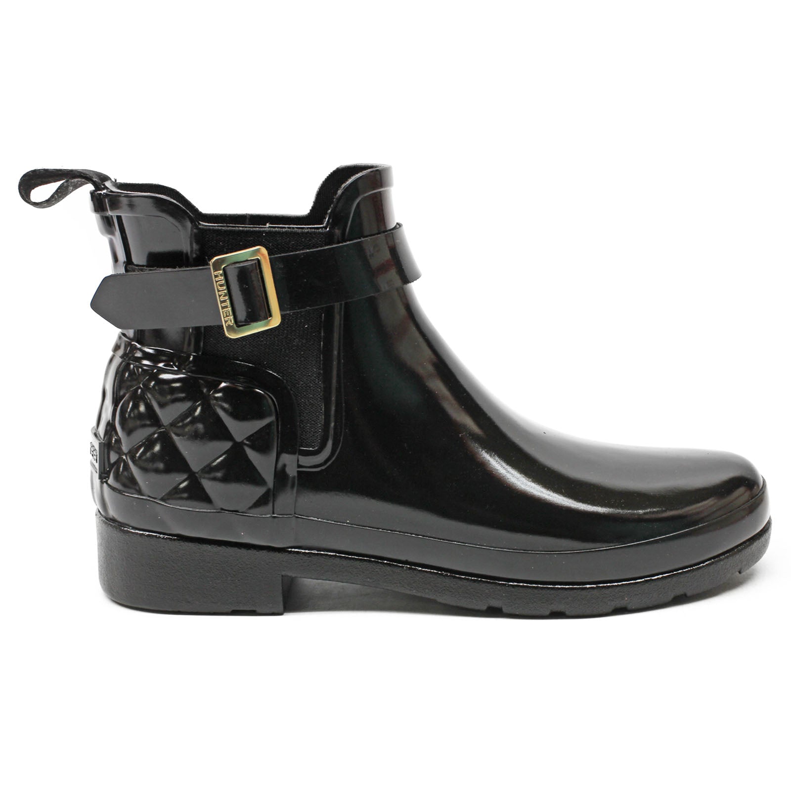 Hunter Refined Gloss Quilt Chelsea Rubber Womens Boots#color_black