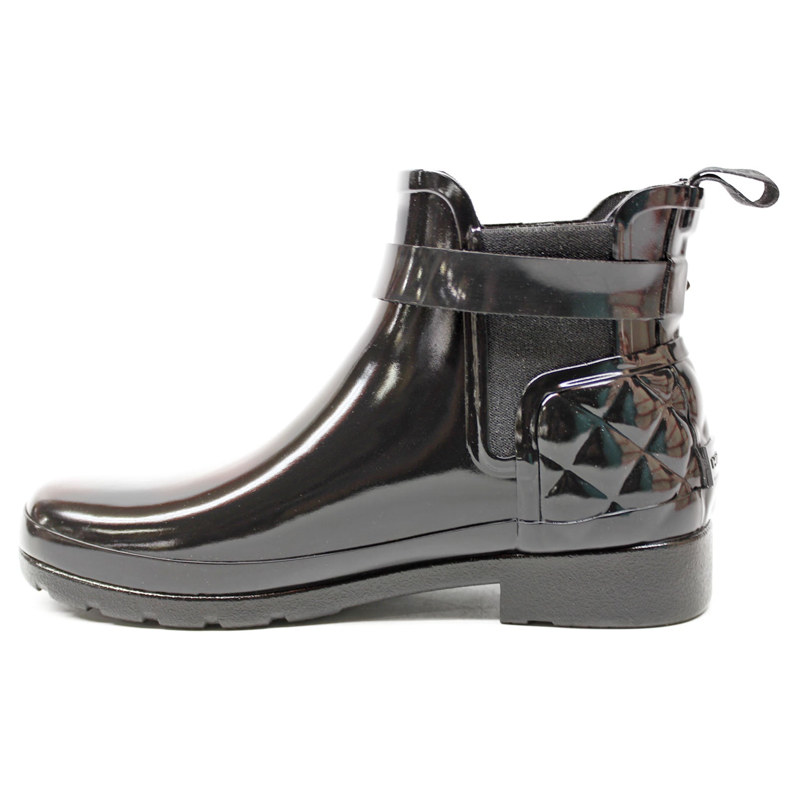 Hunter Refined Gloss Quilt Chelsea Rubber Womens Boots#color_black