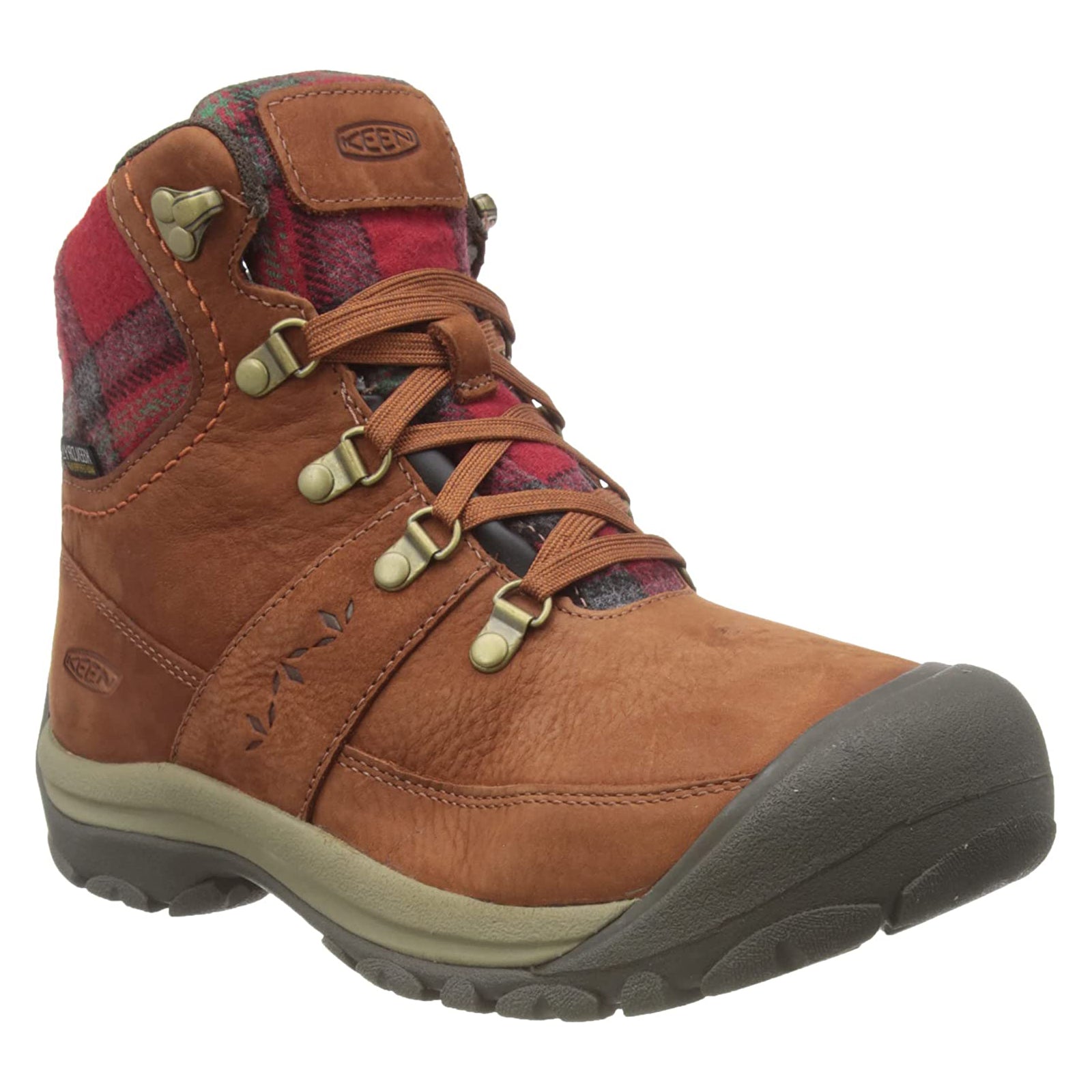 Keen Kaci III Winter Mid 1026718 Leather Textile Womens Boots - Tortoise Shell Red Plaid - 39.5#color_tortoise shell red plaid