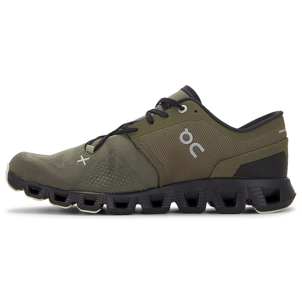 On Cloud X 3 Textile Synthetic Mens Sneakers#color_olive reseda