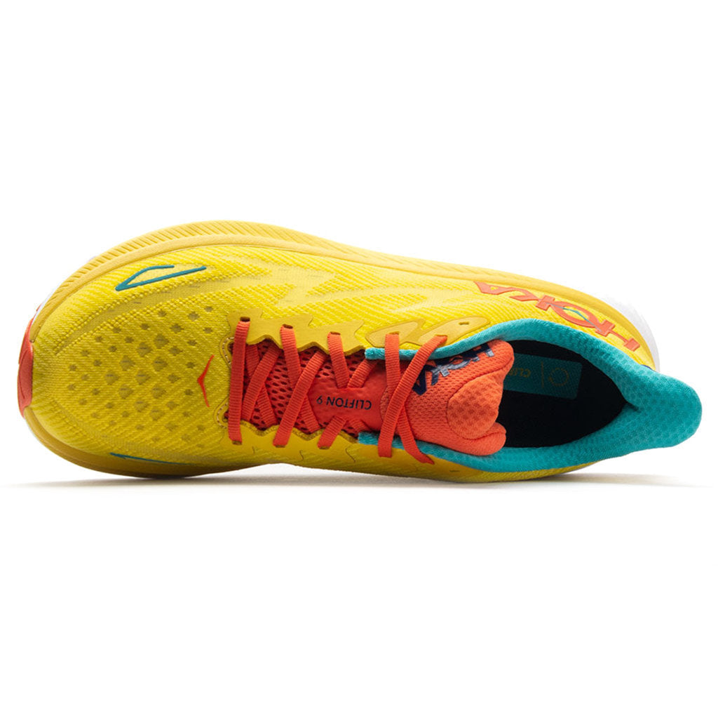 Hoka One One Clifton 9 Textile Mens Sneakers#color_passion fruit maize