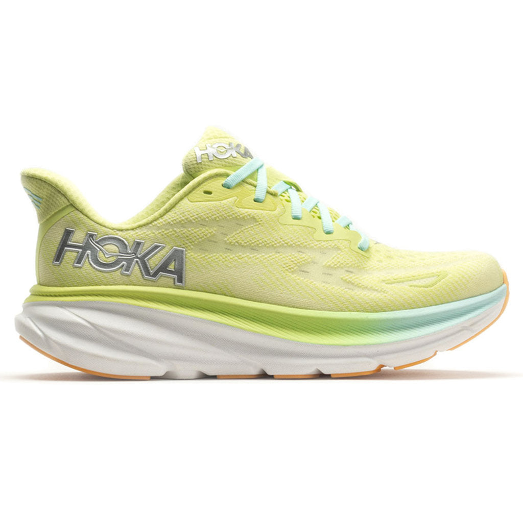 Hoka One One Clifton 9 Textile Womens Sneakers#color_citrus glow sunlit ocean