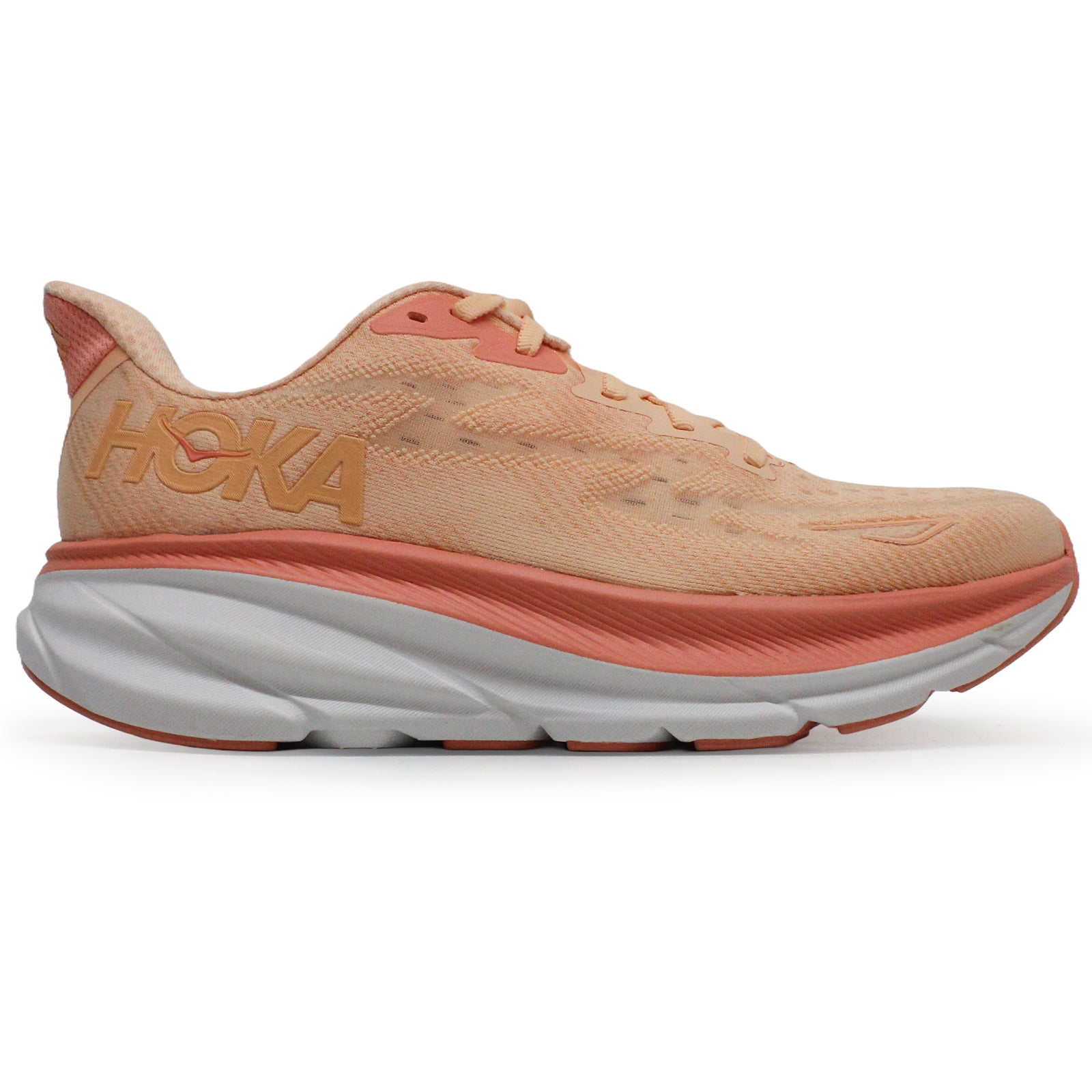 Hoka Clifton 9 Mesh Women's Running Shoes#color_cantaloupe white