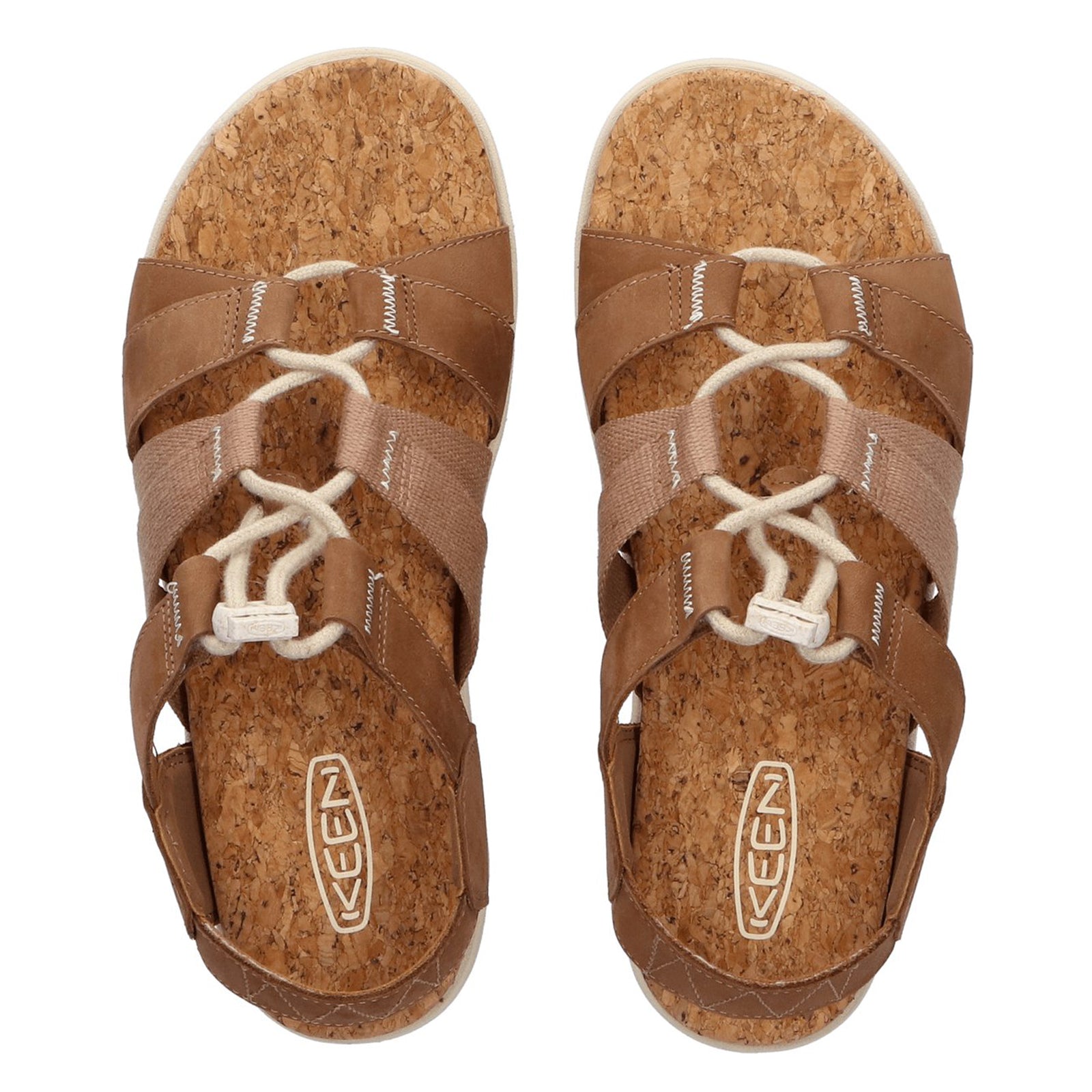 Keen Elle Mixed Strap Leather Textile Womens Sandals#color_toasted coconut birch
