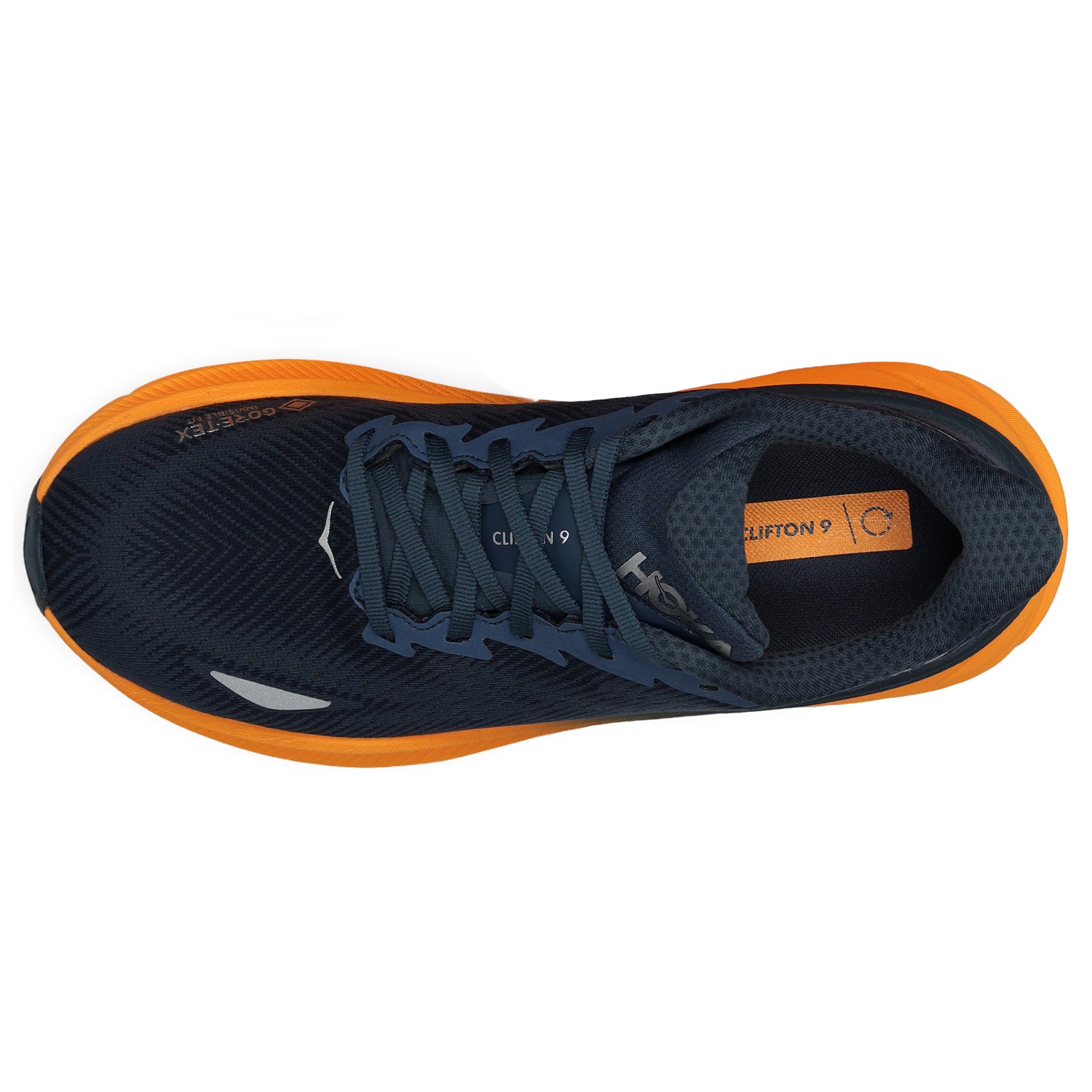 Hoka Clifton 9 GTX Textile Synthetic Mens Trainers#color_stormy skies orange zest
