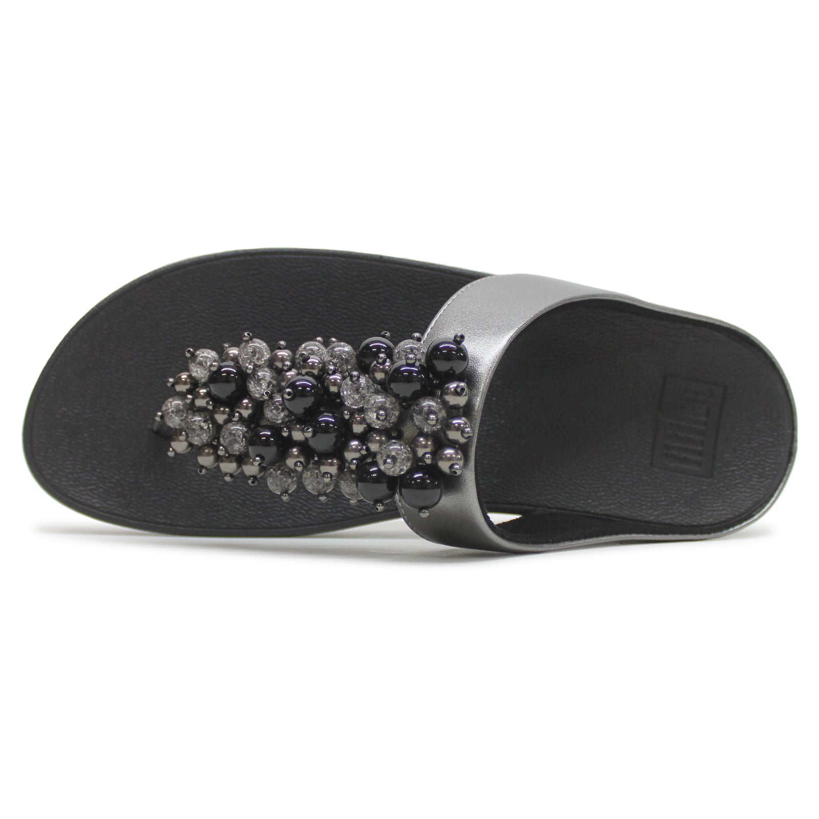 FitFlop Fino Bauble Bead Toe Post Synthetic Leather Womens Sandals#color_pewter black