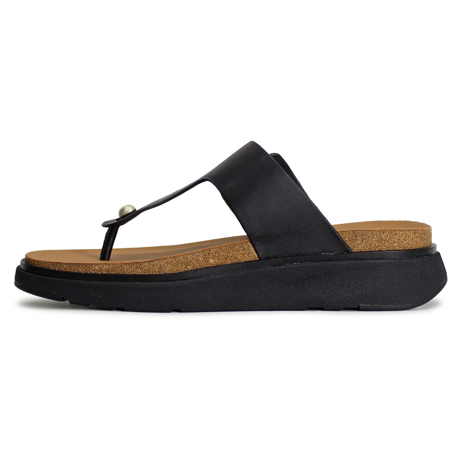 FitFlop Gen FF Buckle Toe Post Leather Womens Sandals#color_black