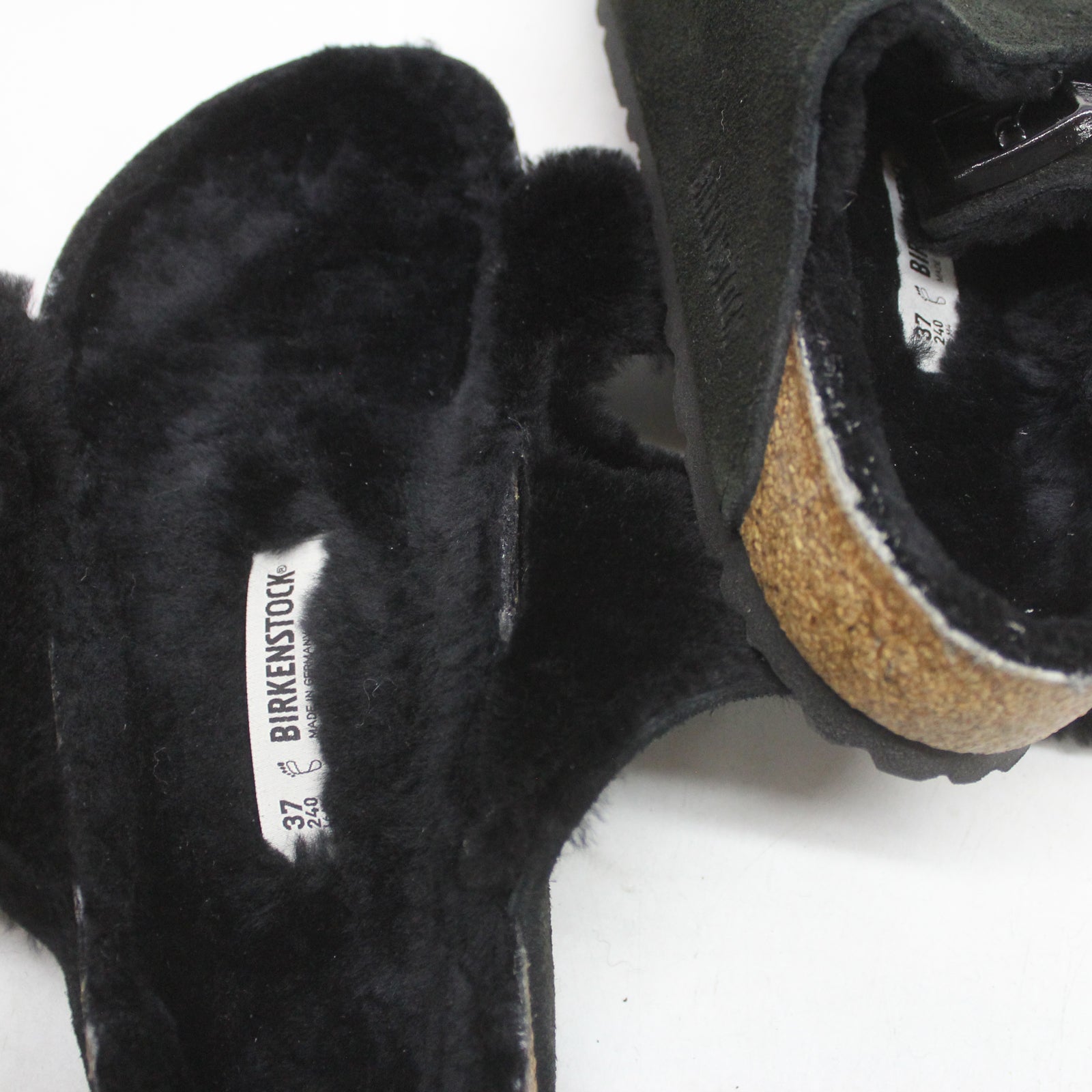 Birkenstock Arizona Fur 0752661 Suede Unisex Sandals - Black - 37#color_black
