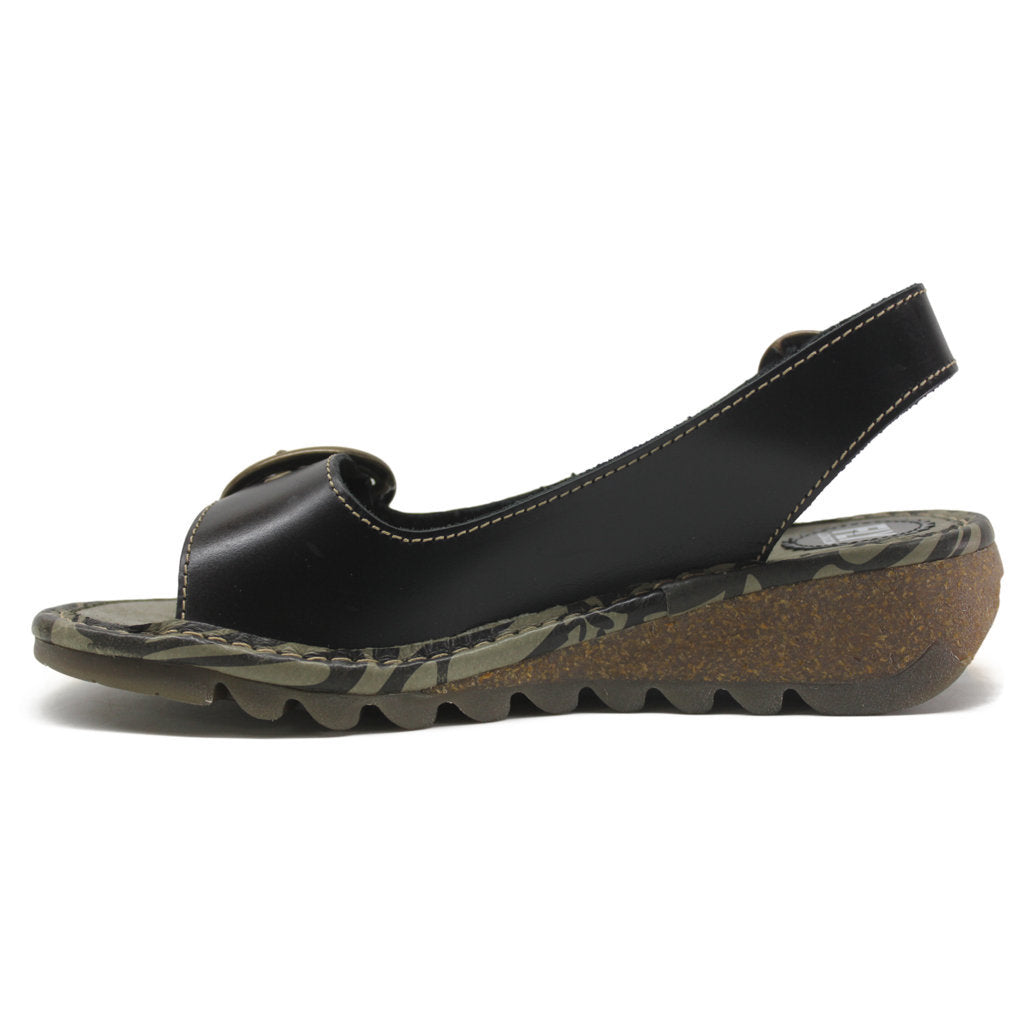 Fly London Womens TRAM723FLY Wedge Leather Sandals#color_black