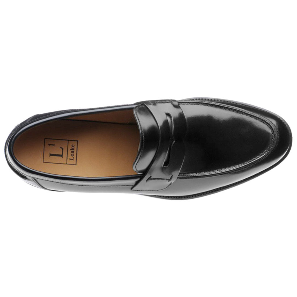 Loake 256 Polished Leather Men's Saddle Slip-on Loafer Shoes#color_black