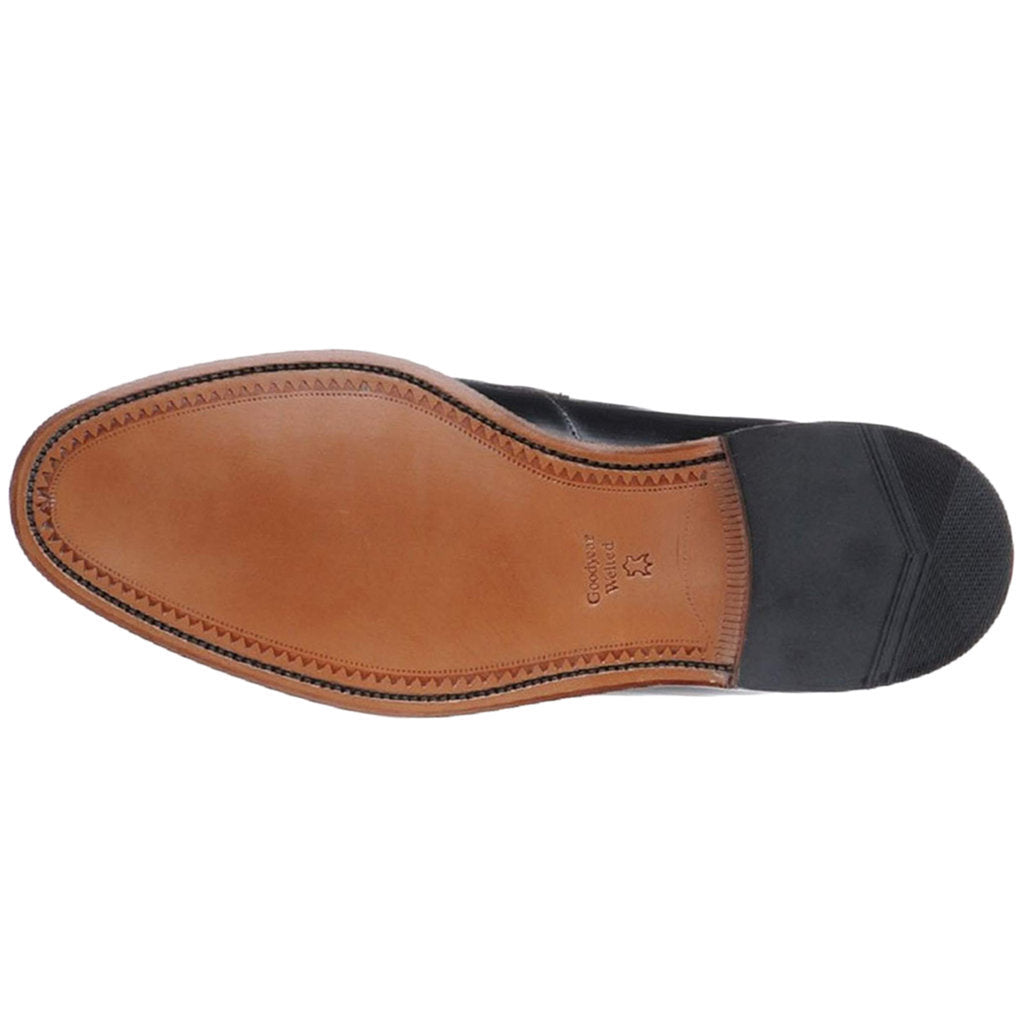 Loake 256 Polished Leather Men's Saddle Slip-on Loafer Shoes#color_black